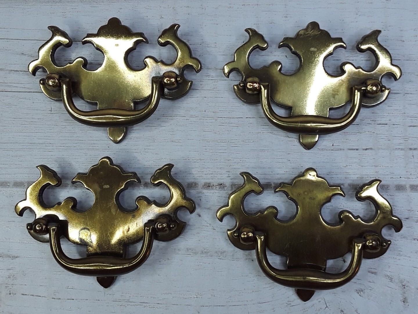 Vintage KBC Keeler 8650 Set of 4 Brass Batwing Drawer Pulls