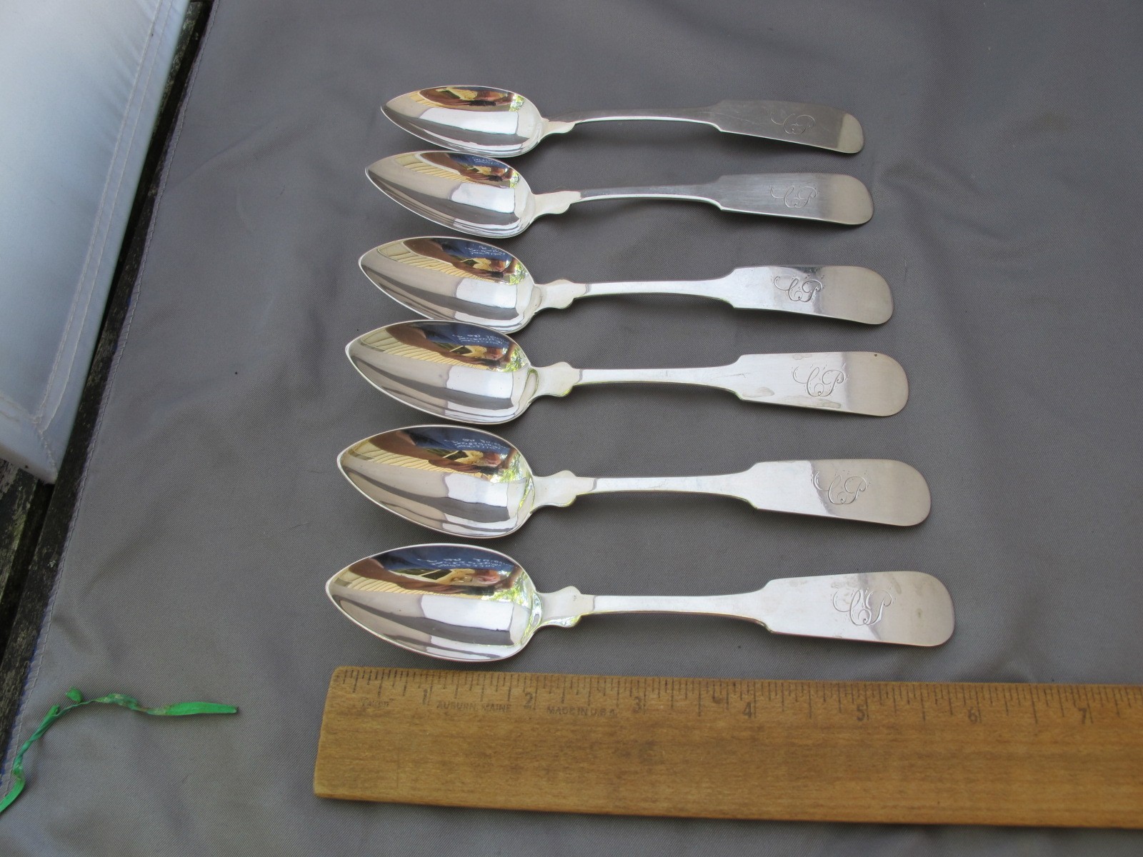 SET OF 6 Fiddle Coin TEASPOONS-Unknown Mark L. SCOTT-New Jersey(?)
