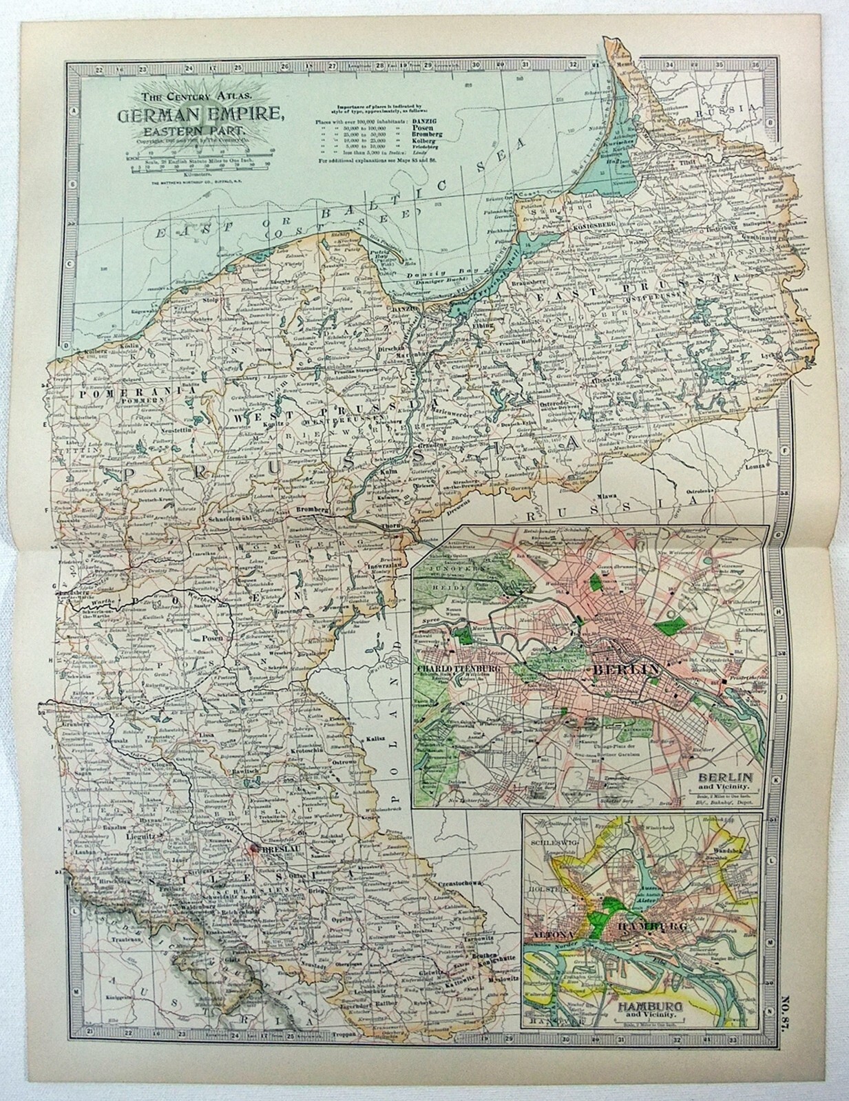 Eastern Germany – Original 1902 Map by The Century Company. Antique