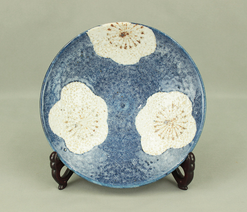 Shino ware White Plum Patterned Pastry Plate with Box VA821
