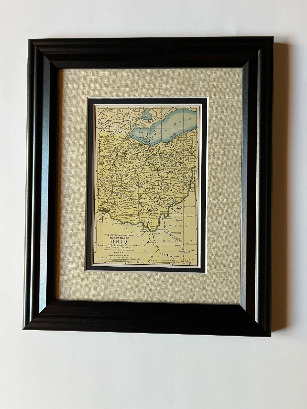 1898 OHIO State Map by Matthews-Northrup Co. Framed w/Double Mat SEE DESCRIPTION
