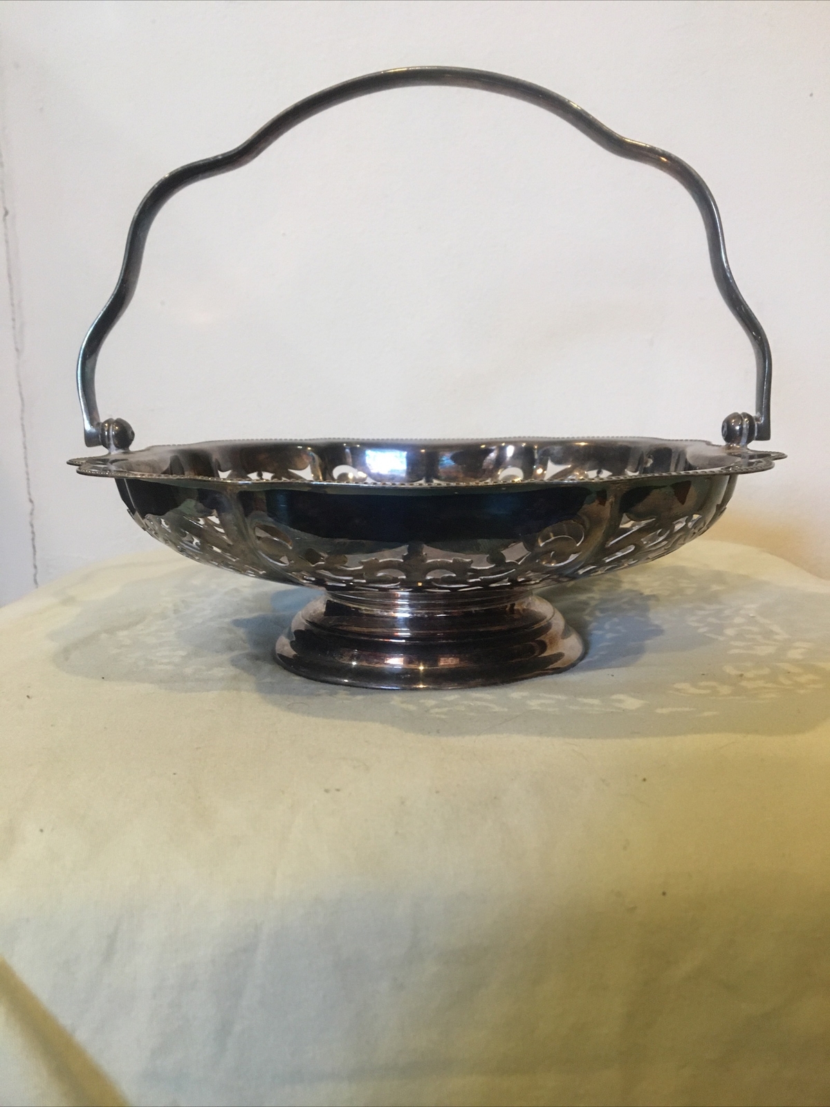 Brides Basket w/ Handle Regis Plate Reg EPNS England Silverplate Pierced Border
