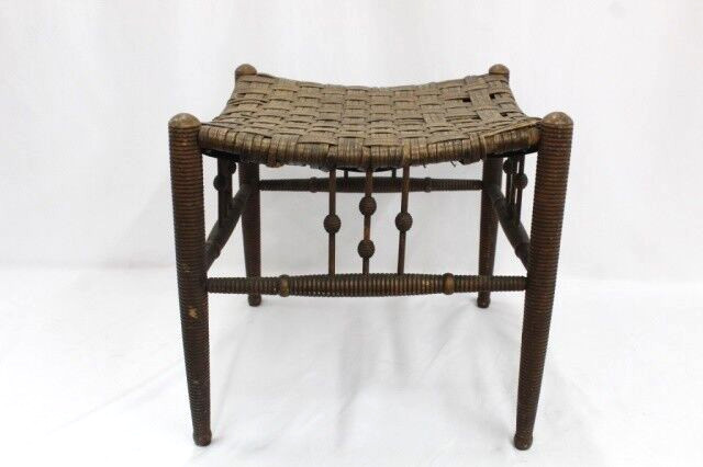 RARE 1800 Aesthetic Liberty & Co. THEBES Foot Stool, ca 1870-1900, bamboo/rattan