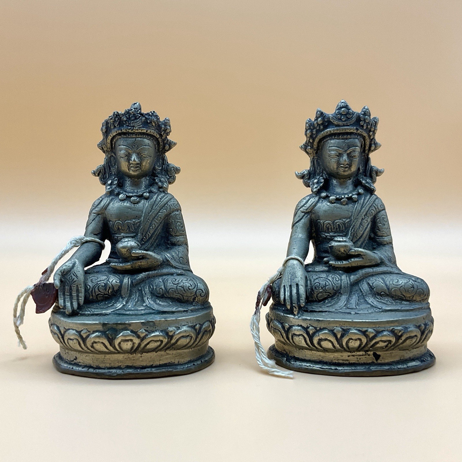 Antique Early 20th C. Pair of Tibetan Himalayan Copper Alloy Buddhist Figures