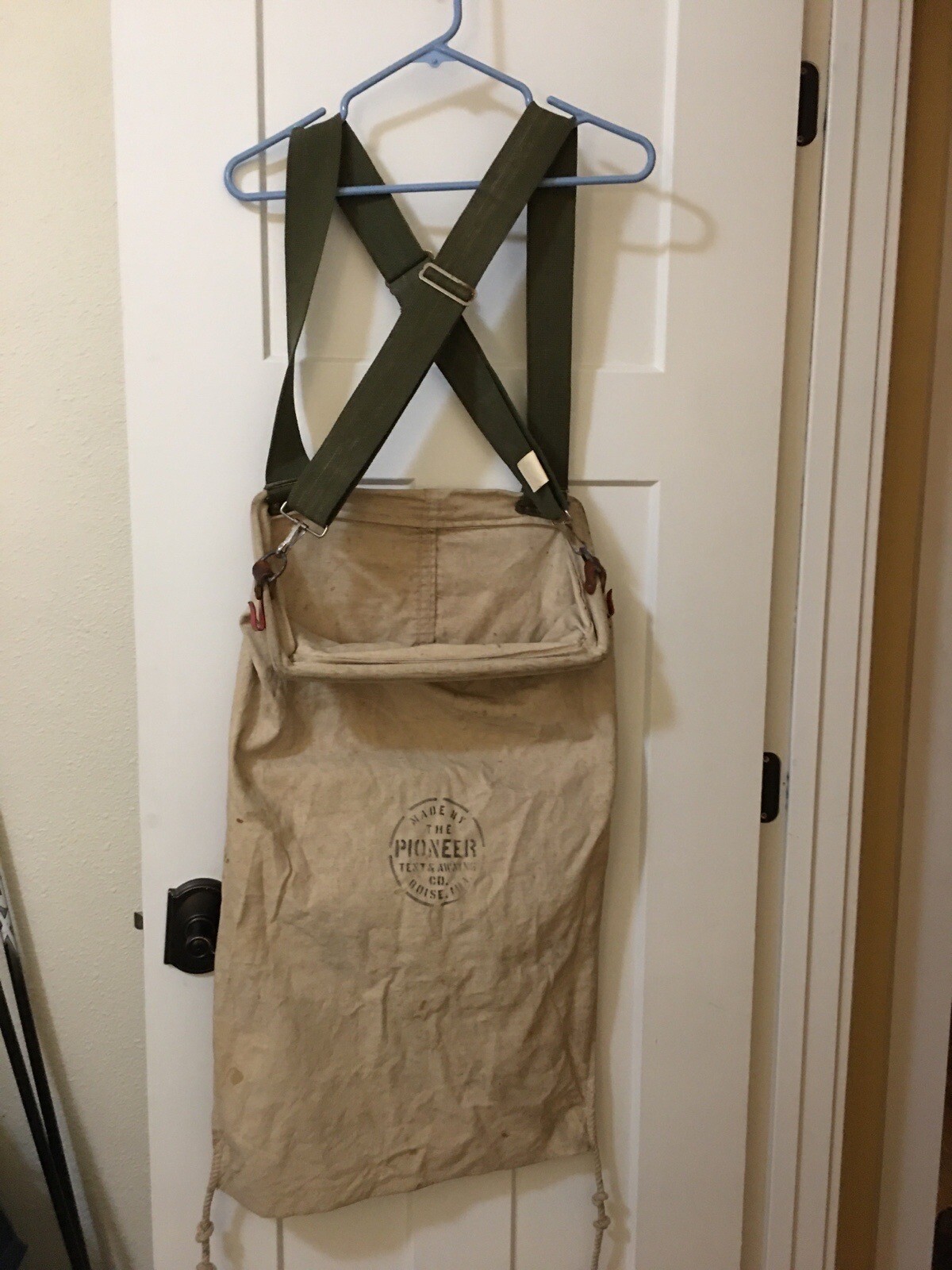 Vintage Canvas Water Bag Made By The Pioneer Tent & Awning Co. Boise ID