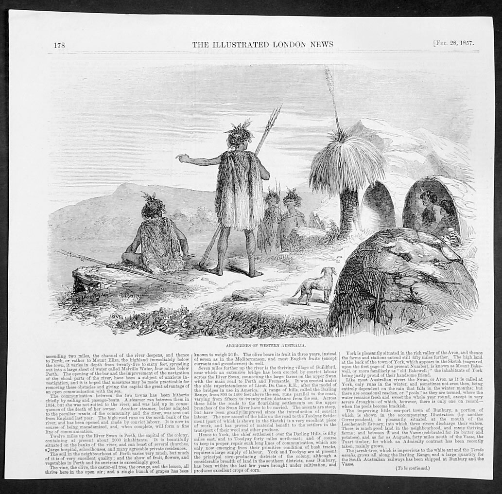 1857 Illustrated London News Antique Print First Nations People, West Australia