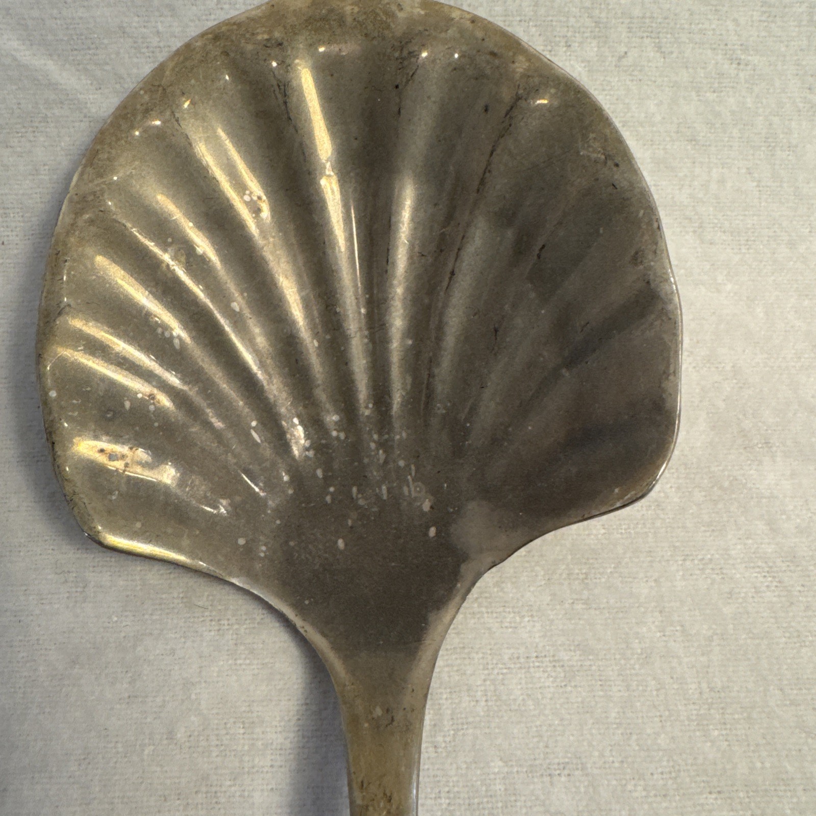 Vintage Silverplate Tipped Shell Pattern Berry Serving Spoon Scalloped 9.5”