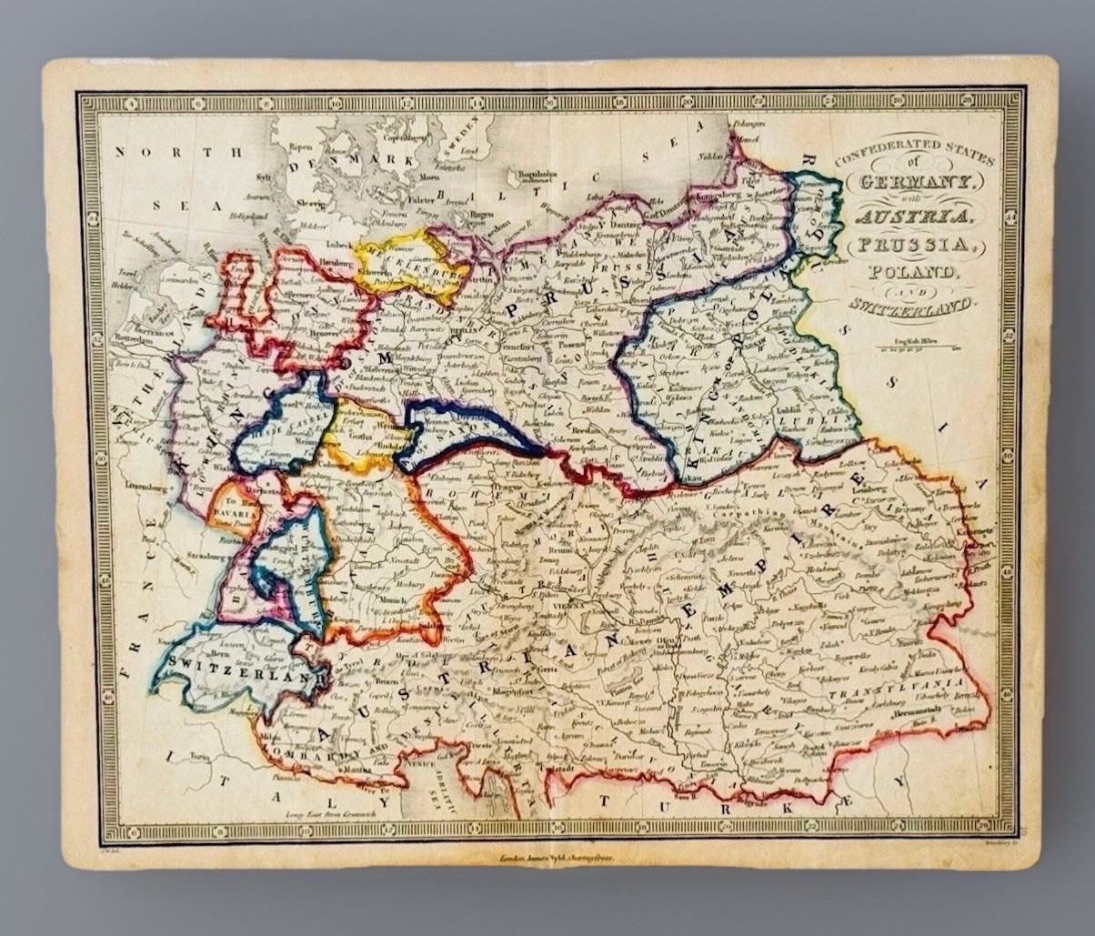 1843 James Wyld Original Hand Colored Map Germany Prussia Austria