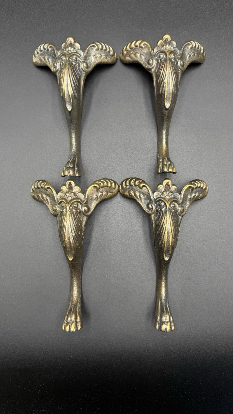 Set of 4 Vintage Solid Brass Table Legs / Stand Feet for Glass or Wood Top