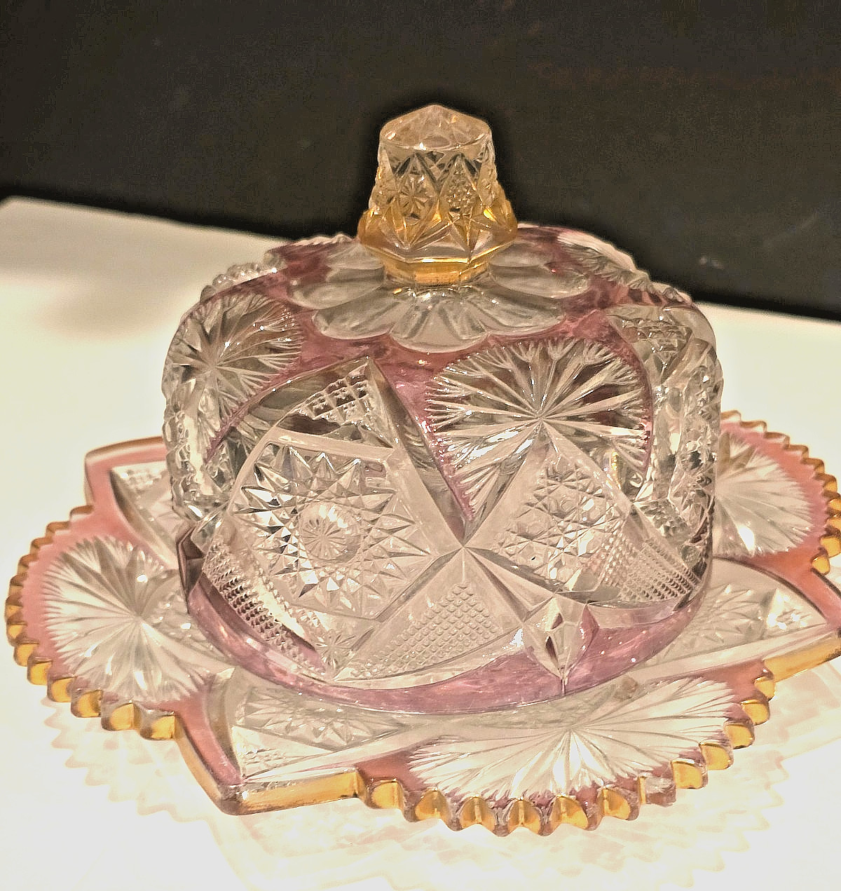1906 EAPG Ruby Stained “Oklahoma” U.S. Glass Regal Round Covered Butter Dish