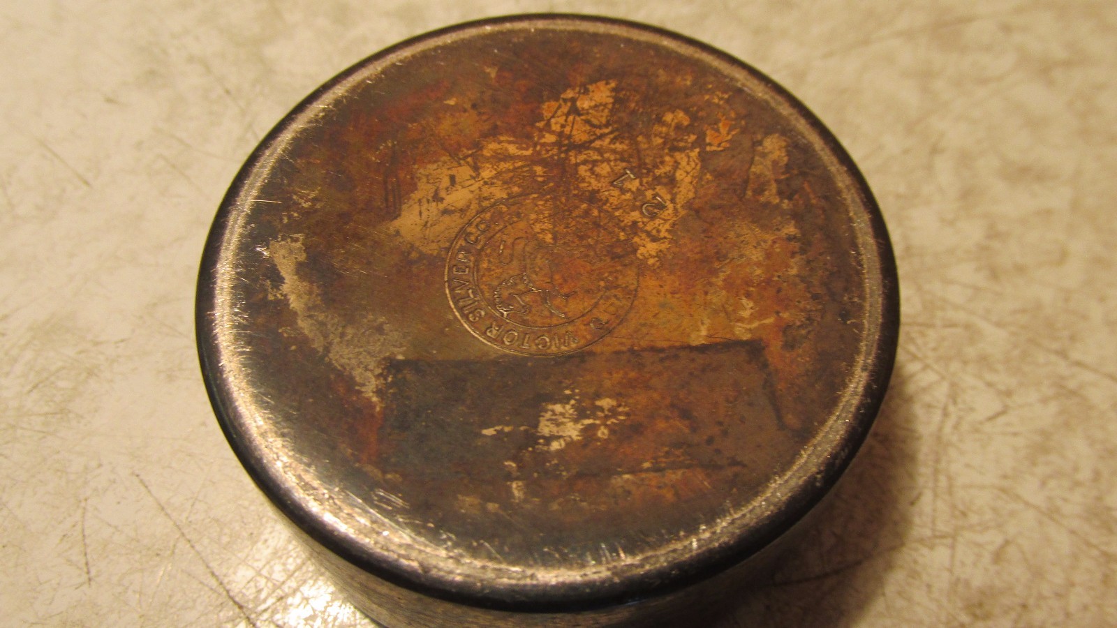 Antique Silverplated Collar Button Box & Buttons- Victor