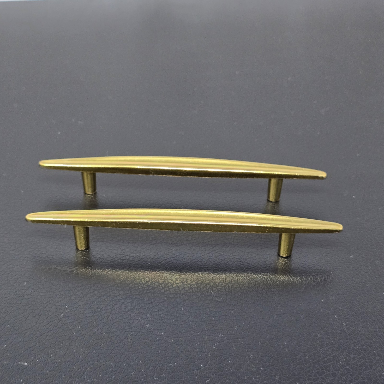 2 Vtg MCM 6″ Atomic Solid Brass Drawer Cabinet Pulls 4″ Centers NOS OR USA
