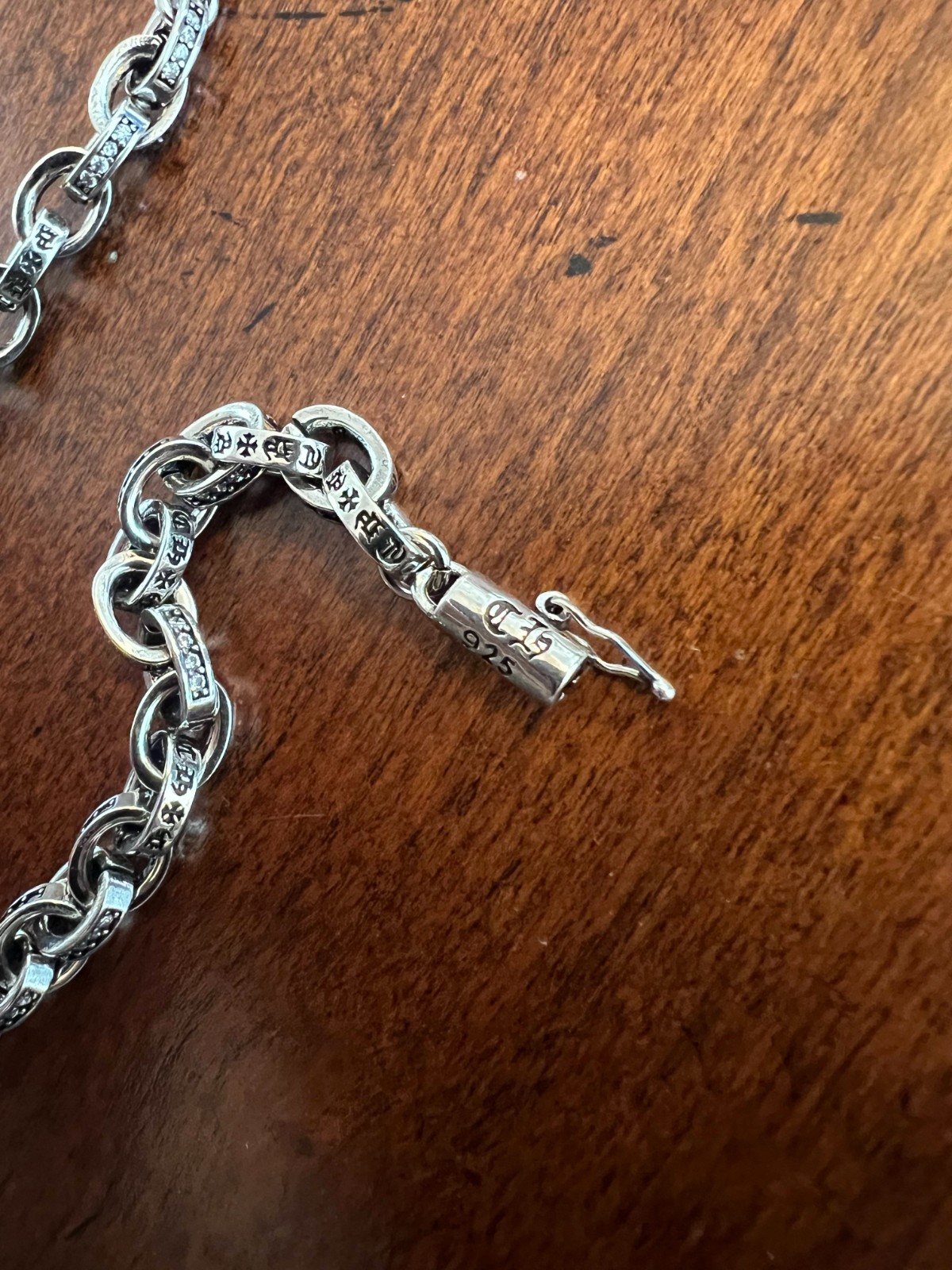 Chrome Hearts Engraved CH 925 Silver Chain Link Bracelet Clasp Insert