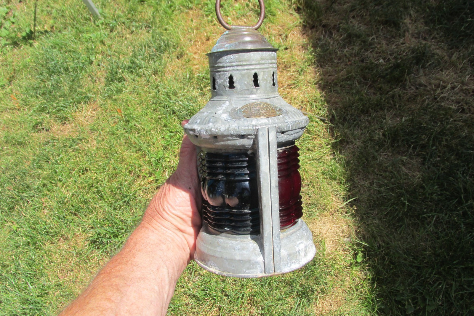 1913 Marine Ship Nautical Lantern Light Blue Red Glass CEO. B. Carpenter Chicago