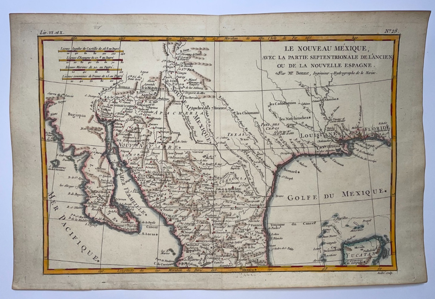SOUTHERN UNITED STATES & MEXICO 1780 RIGOBERT BONNE ANTIQUE MAP 18TH CENTURY