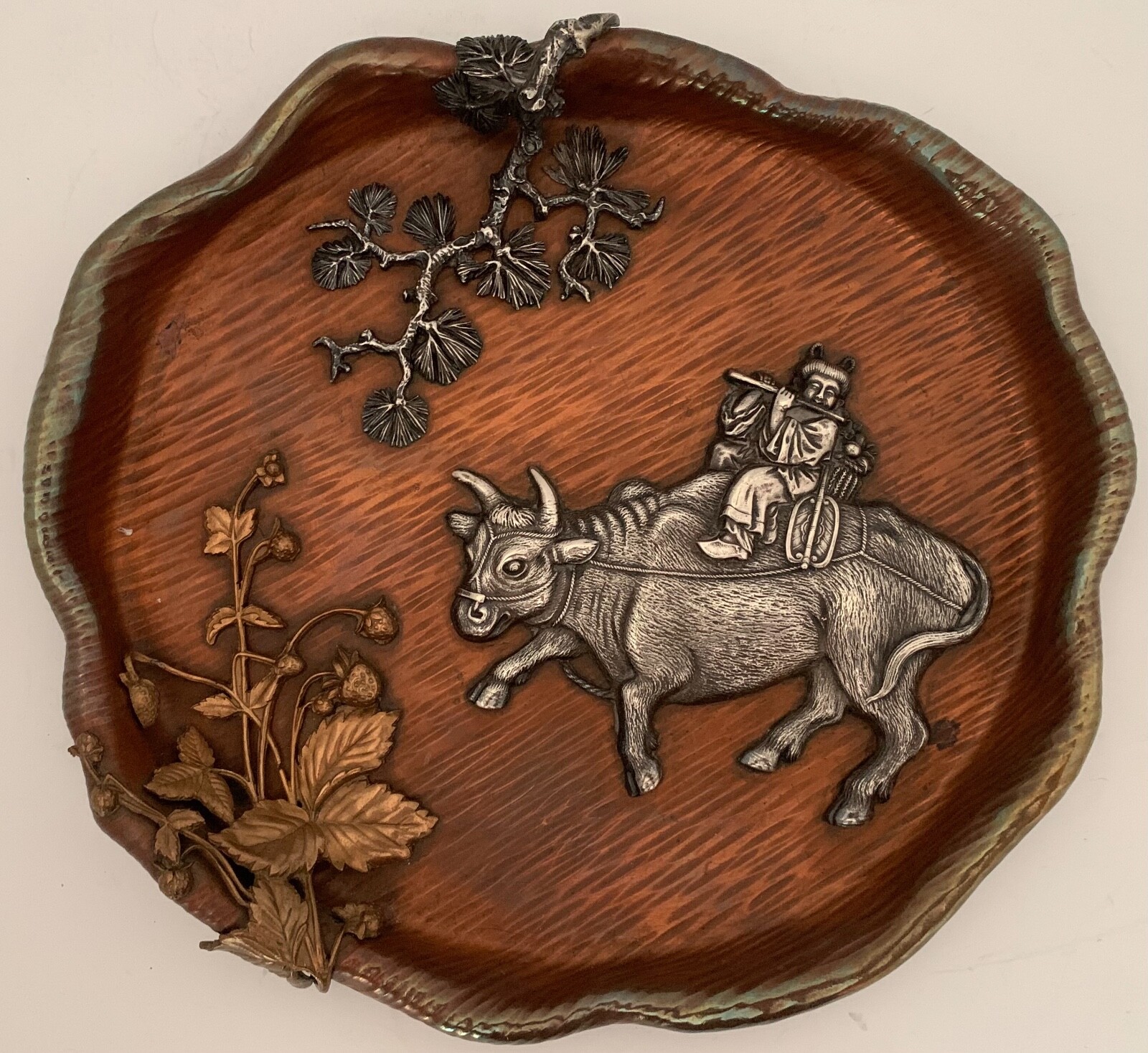 VERY RARE GORHAM COPPER STERLING AESTHETIC MIXED METALS OX STRAWBERRY TRAY 1882