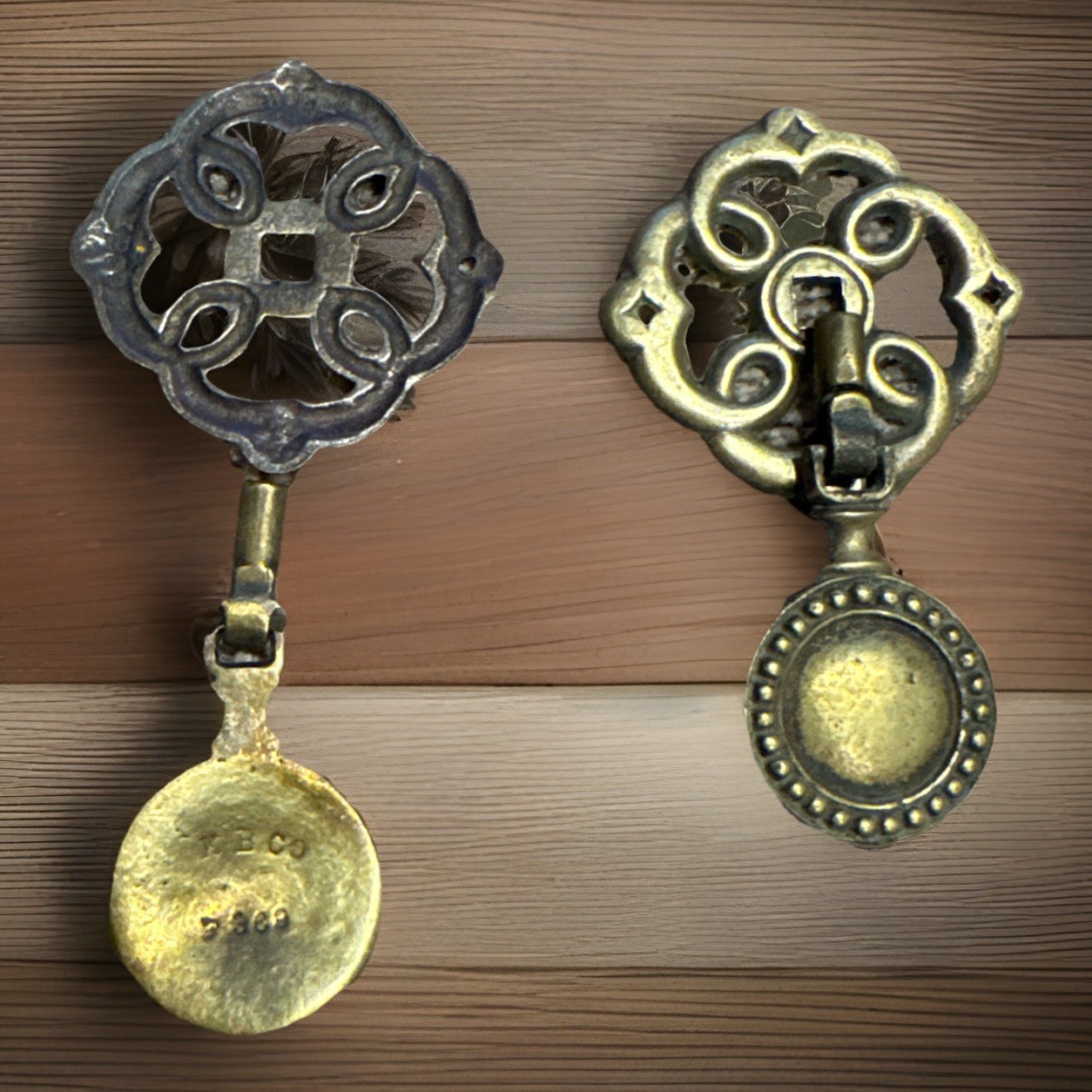 Antique Keeler Brass Drawer Pull & Backplate F308/F309 Victorian 1 Pair