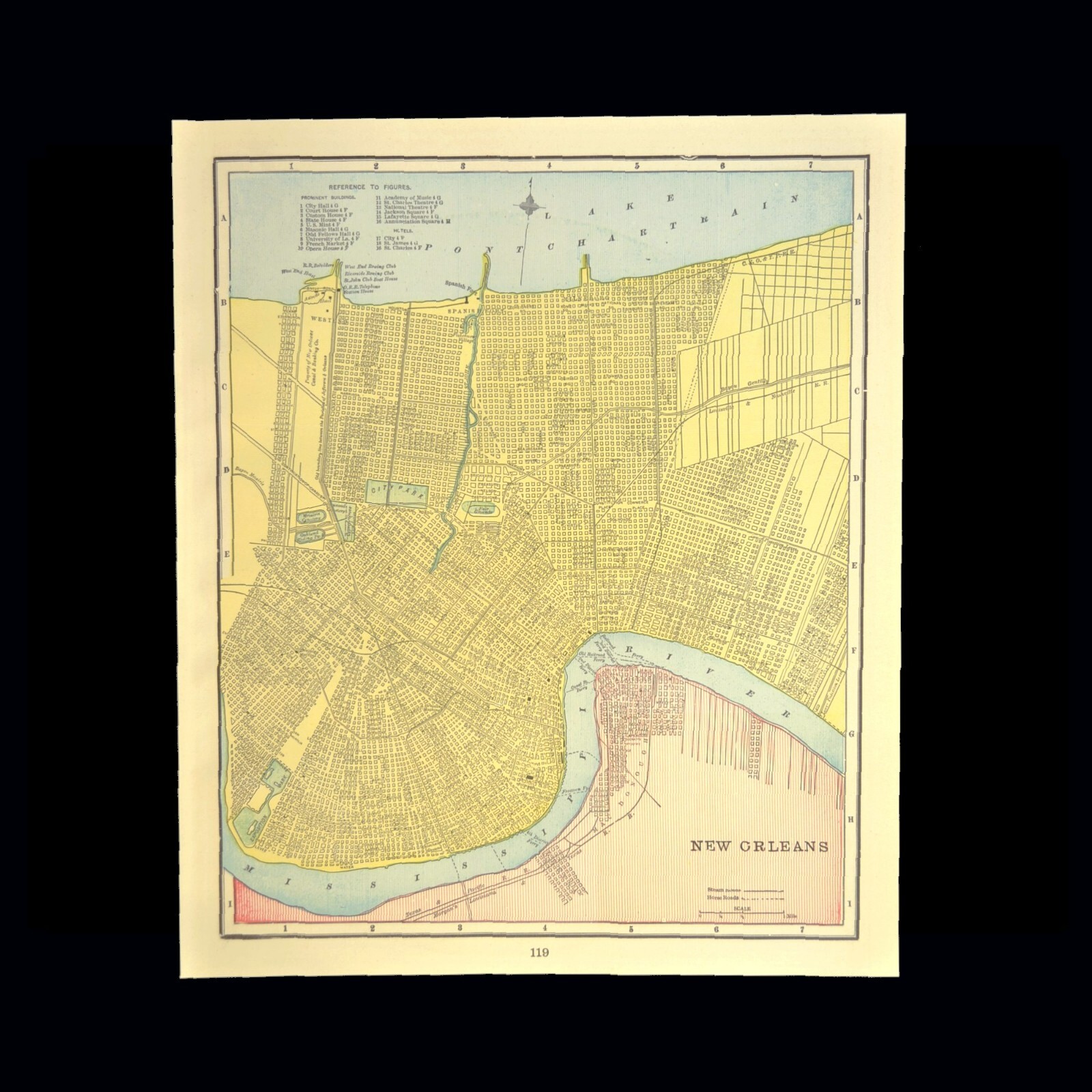 Vintage NEW ORLEANS Map City Street Wall Art Louisiana Old Original Antique