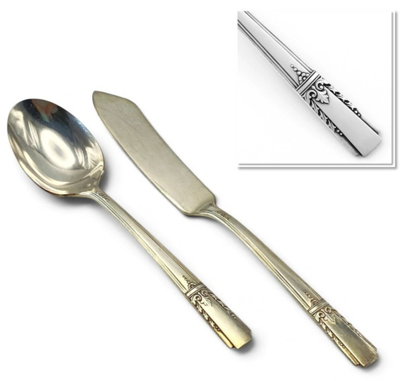 Oneida Community AA Silverplate LADY DRAKE Master Butter + Sugar Spoon Vtg 1940s