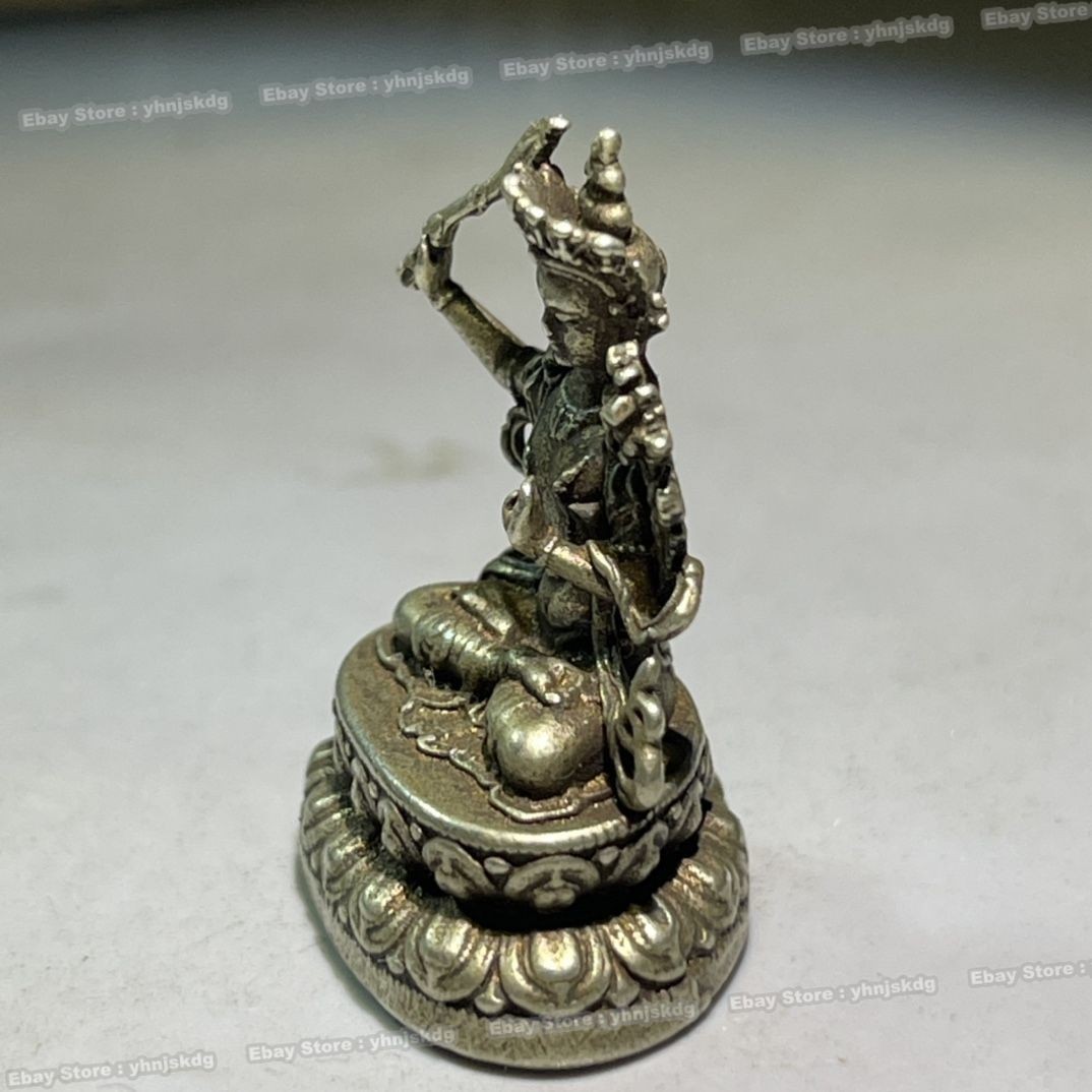 Solid Silver Manjushri Statue – Tibetan Buddhist Wisdom Deity Home Altar 1.38”