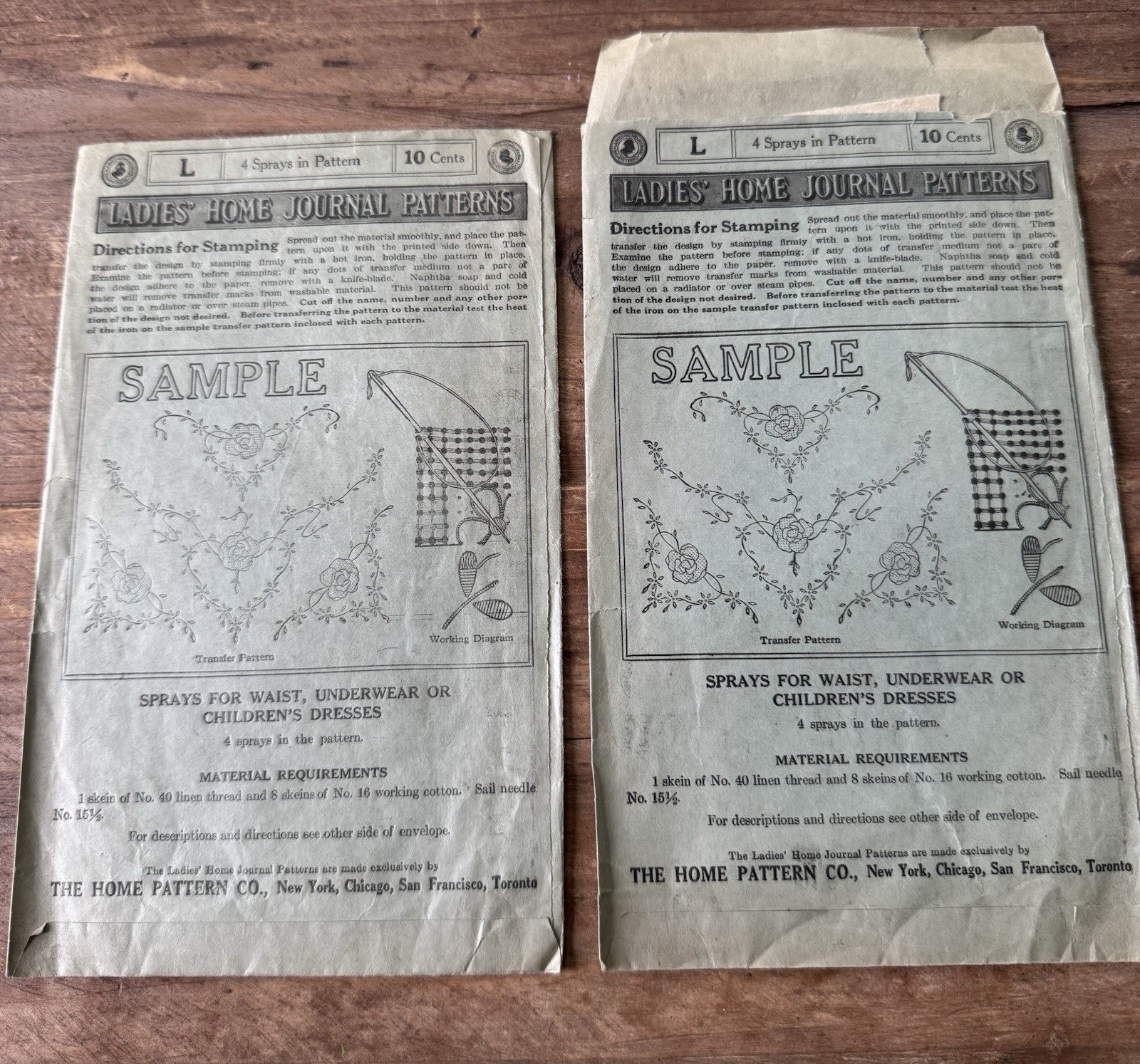 Vintage Ladies’ Home Journal Embroidery Transfer Pattern 15½ Rose Sprays 1910’s