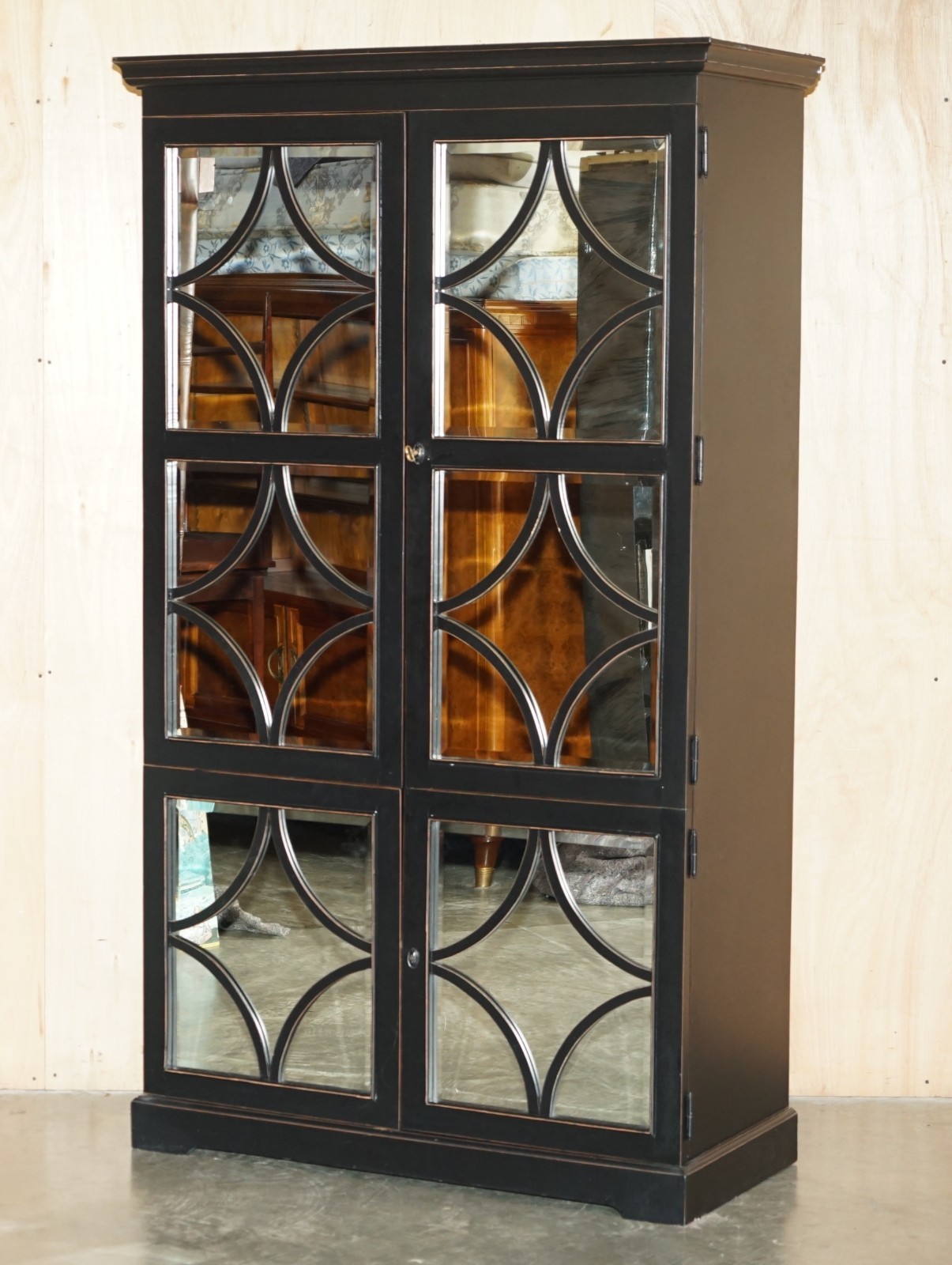 JULIAN CHICHESTER EBONISED WITH MIRRORED DOORS HOUSEKEEPERS STORAGE CUPBOARD