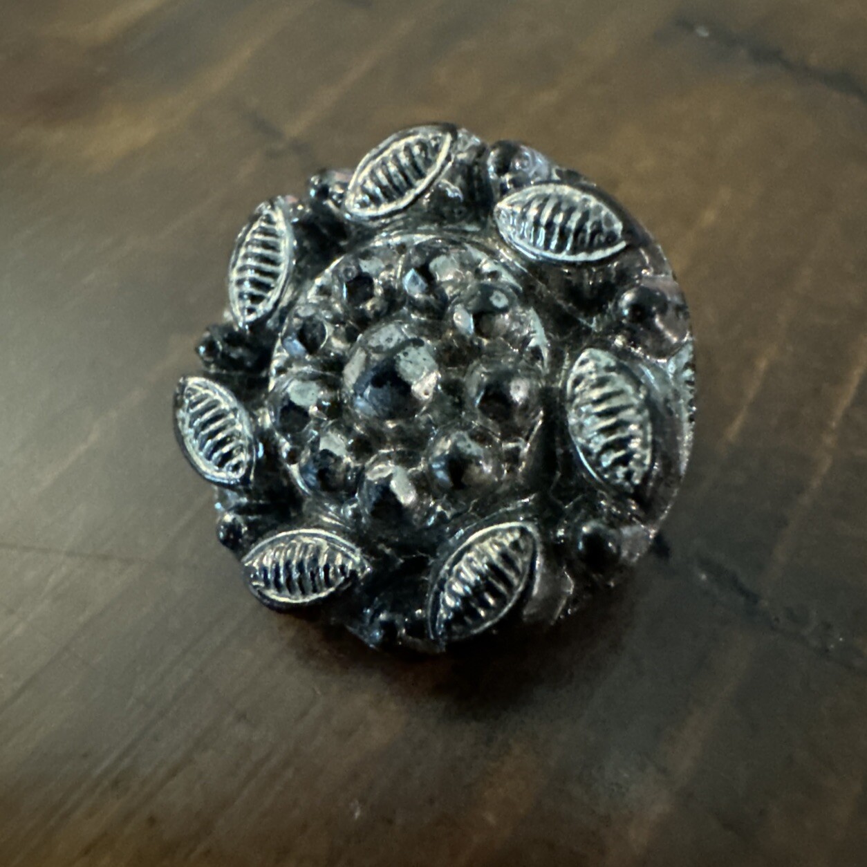 Antique Black Steel Point Metal Rhinestone Shank Button Flower Design C313