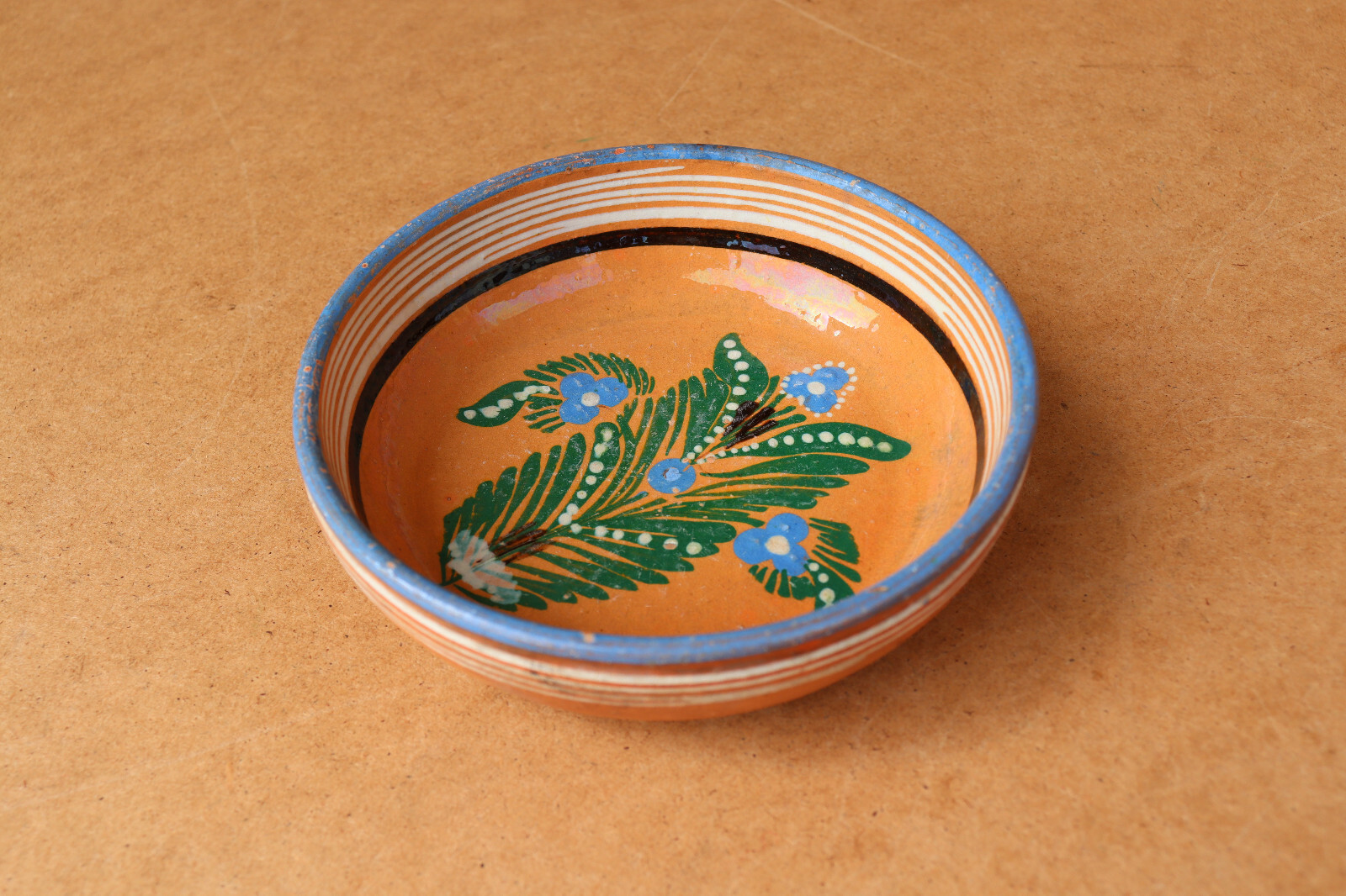 Old Antique Primitive Redware Clay Dish Bowl Cup Mug Painted Marked Early 20th