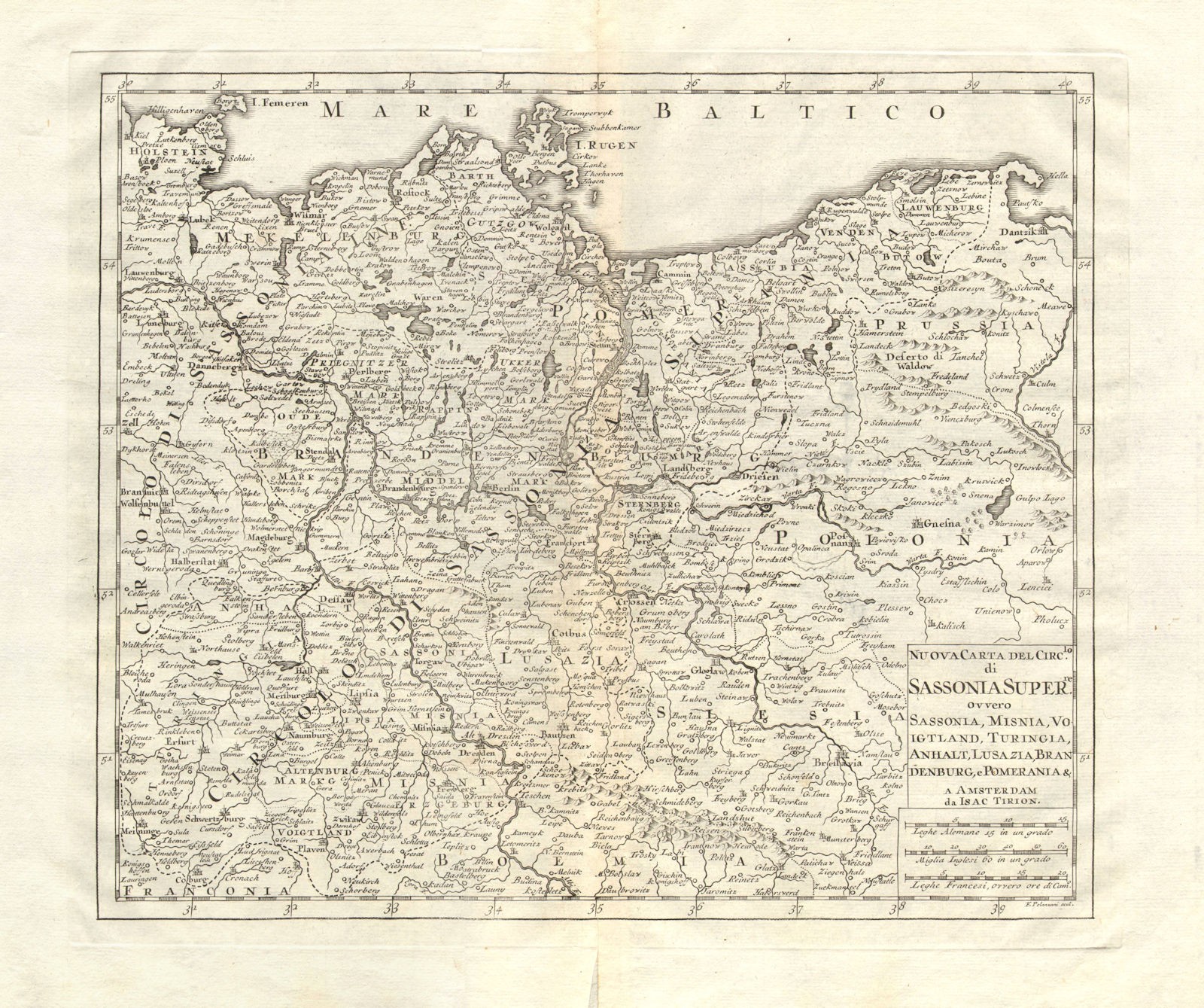 ‘Nuova Carta del Circolo di Sassonia Superiore’ by Isaak TIRION 1740 old map