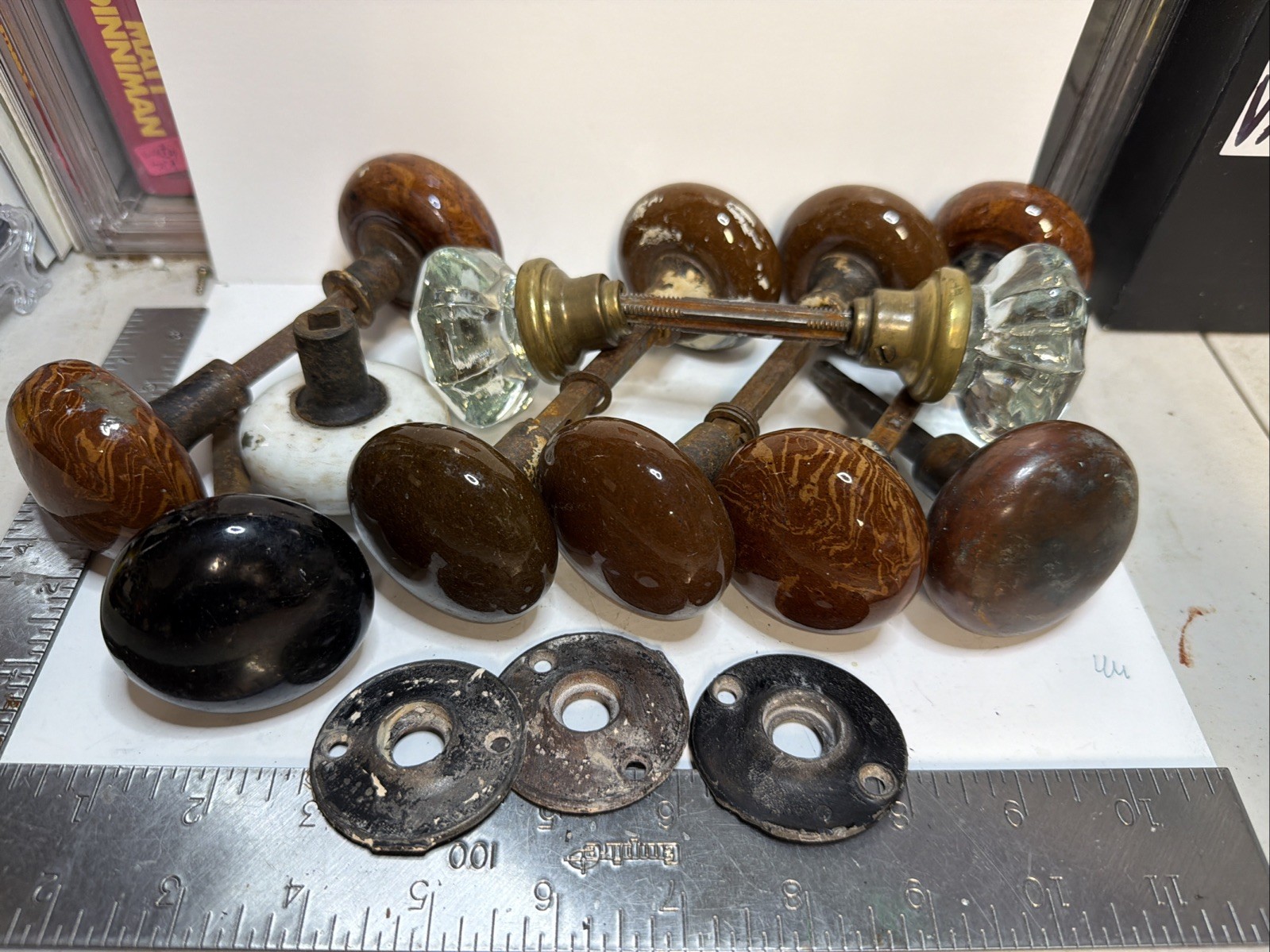 Antique Group of Door Knobs Ceramic, Porcelain Swirl, Glass Nice!