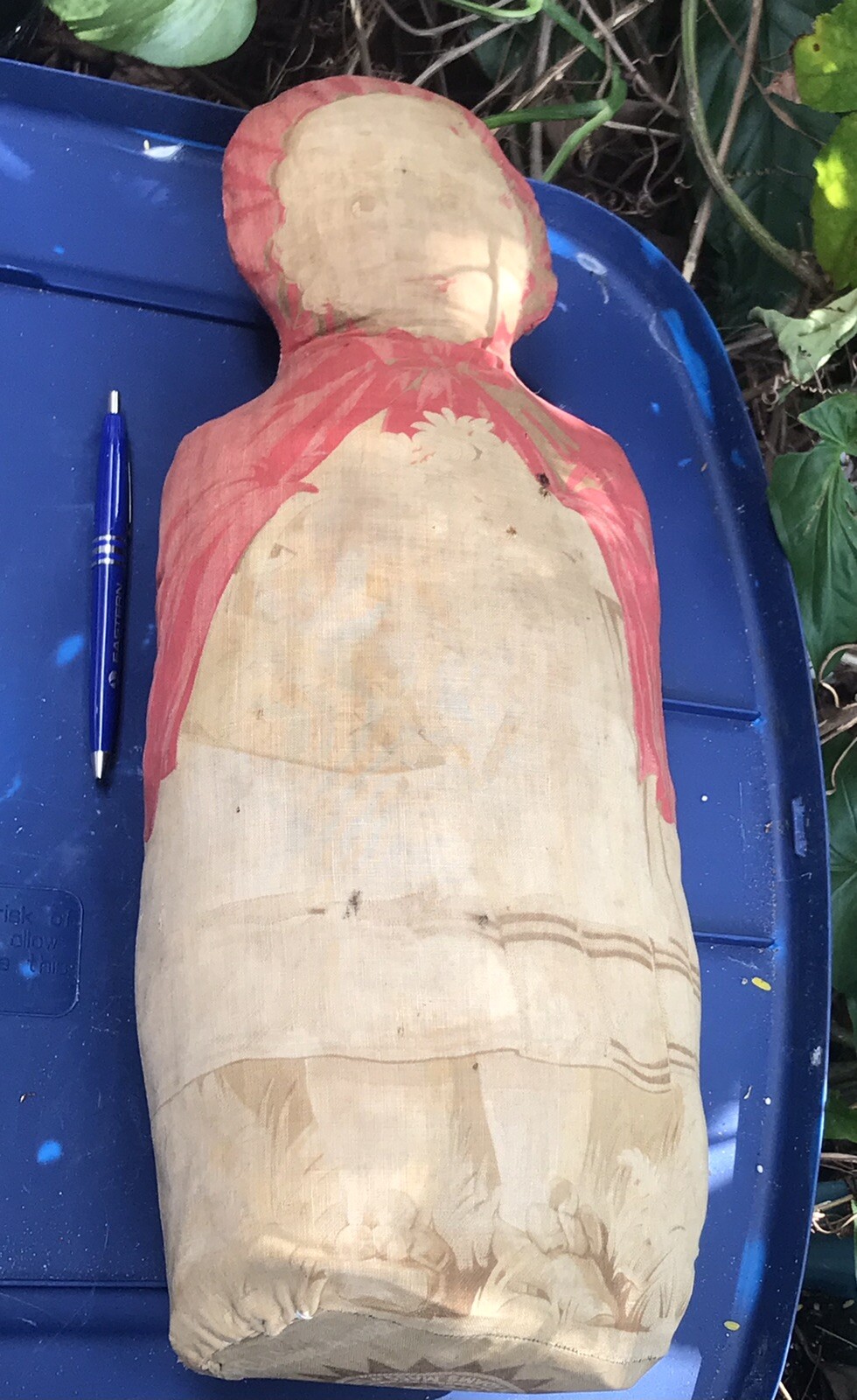 Dated 1892 “little Red Riding Hood” 16.5” Primitive Straw Rag Doll Door Stop