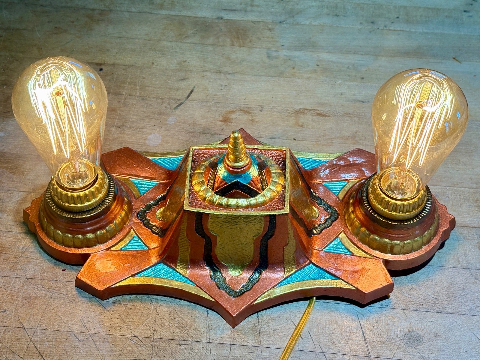 Vintage Antique Art Deco Nouveau 2 Bulb Flush Mount Ceiling Light Fixture