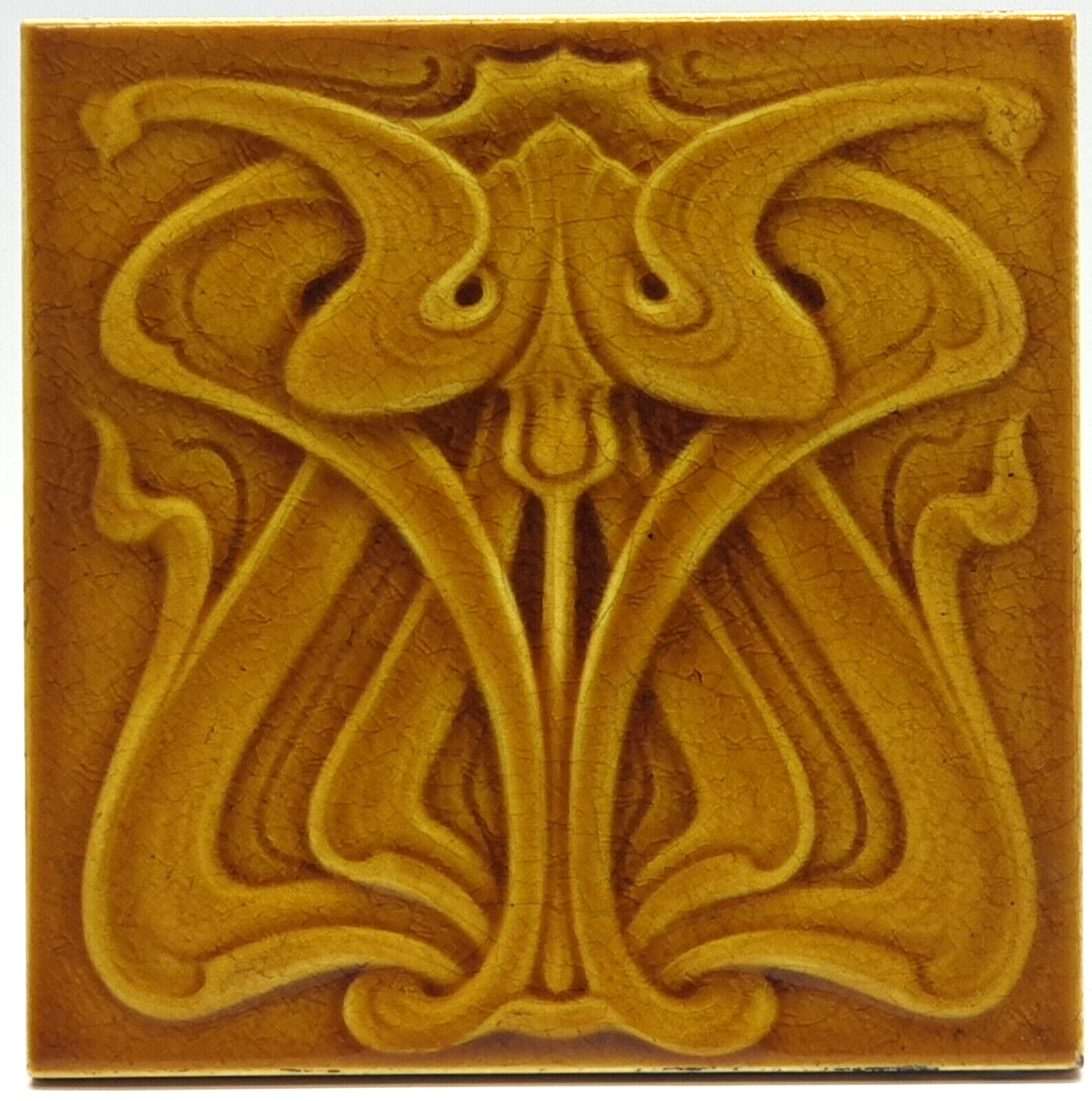 Art Nouveau Fireplace Yellow Majolica Tile Floral Design by Corn Bros C1905