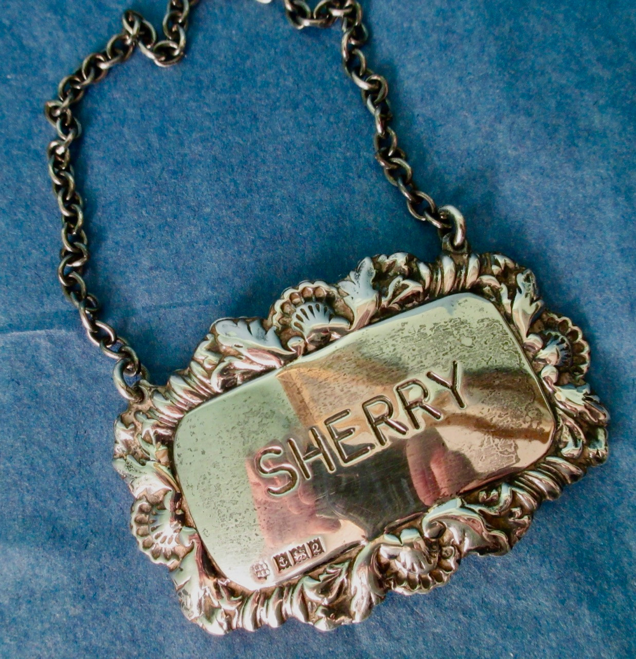 Sterling Silver SHERRY Decanter Label Charles S Green & Co Birmingham 1965