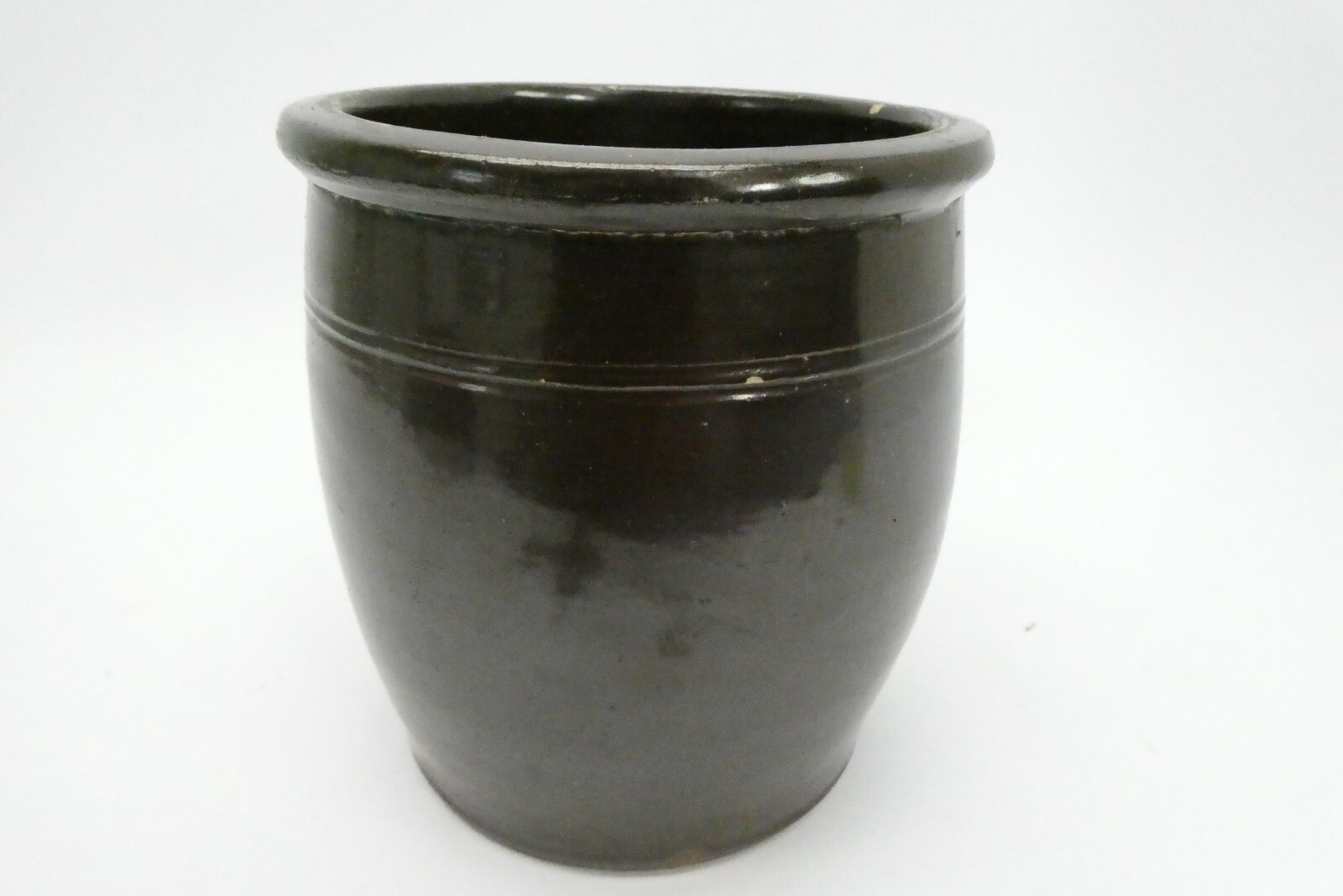 Antique Old Glazed Brown Medium Sized Stoneware Crock Decorative