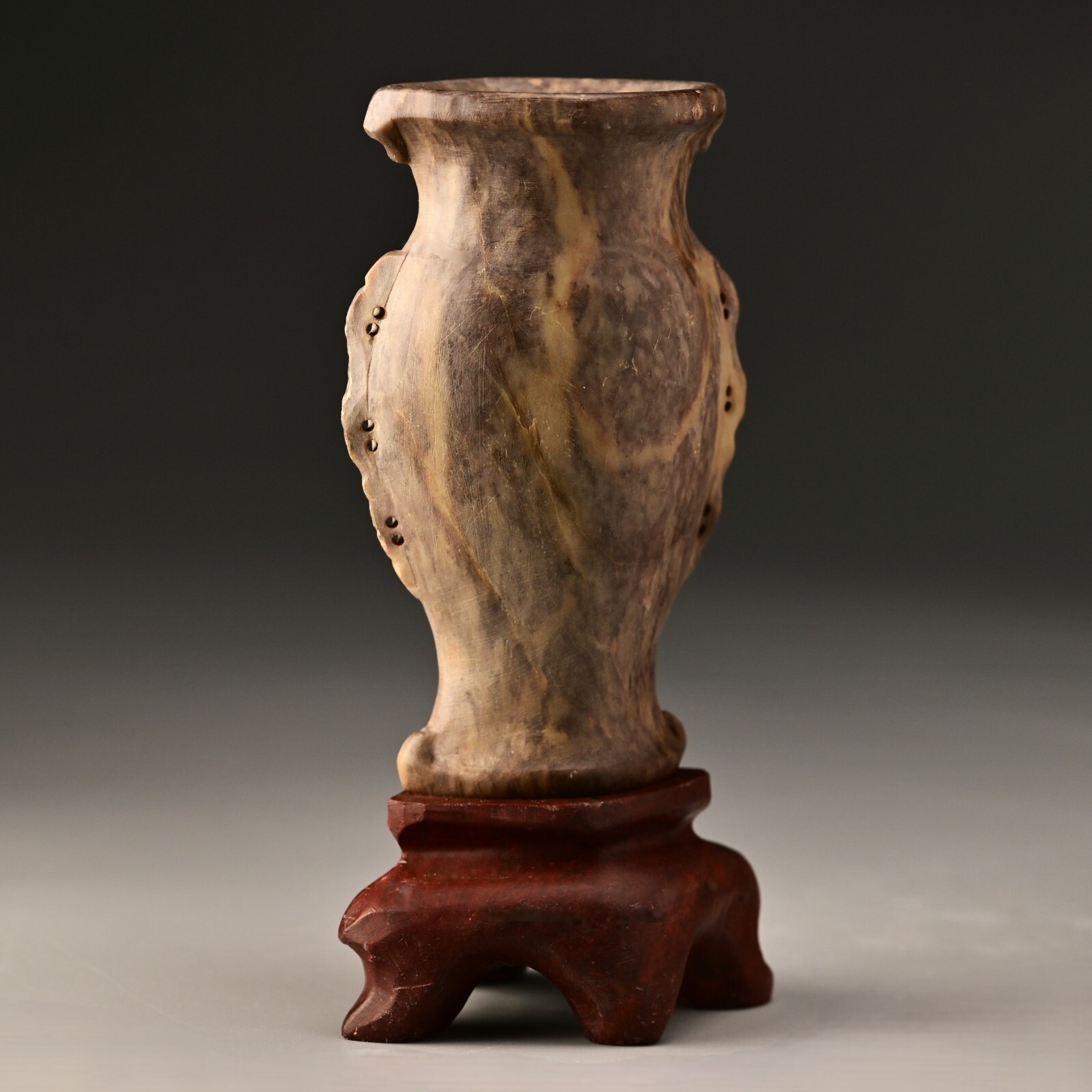 Antique Original Vintage Chinese Imperial Feng Shui Soapstone Single Stem Vase