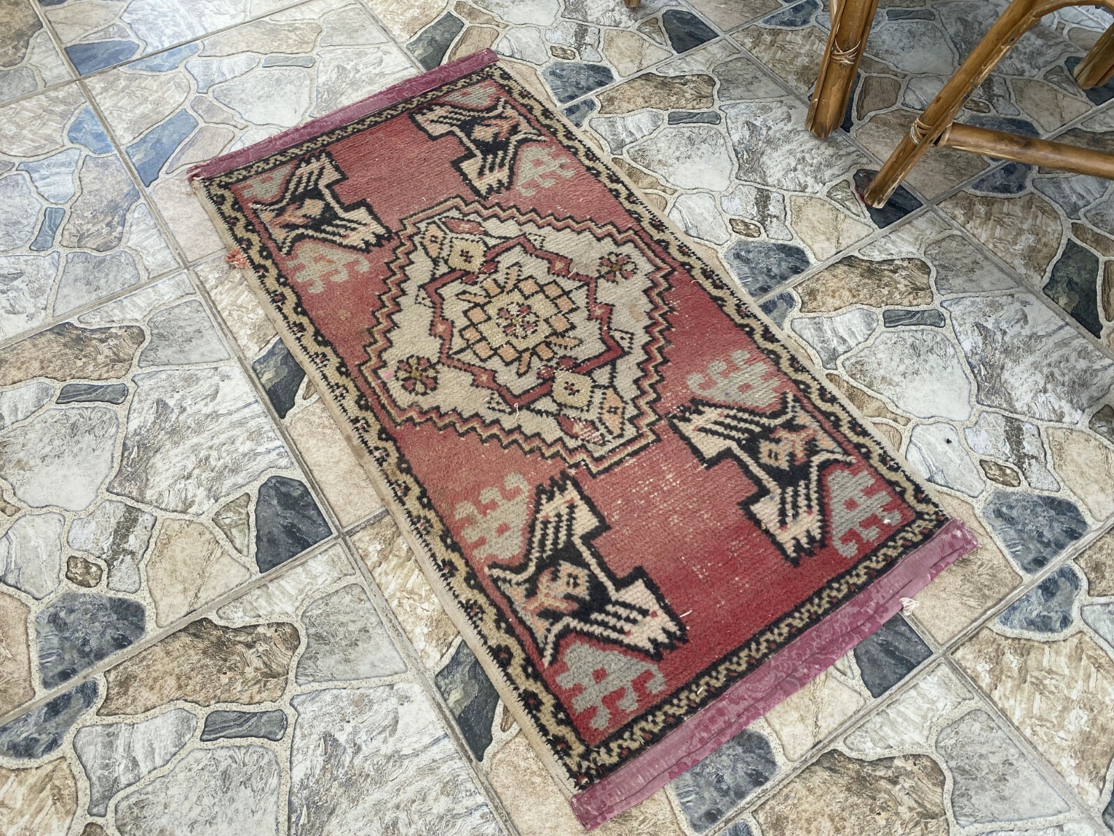 Oushak Geometric Vintage Turkish Rug Handmade Farmhouse Oriental Rug 1.7×3.0 ft