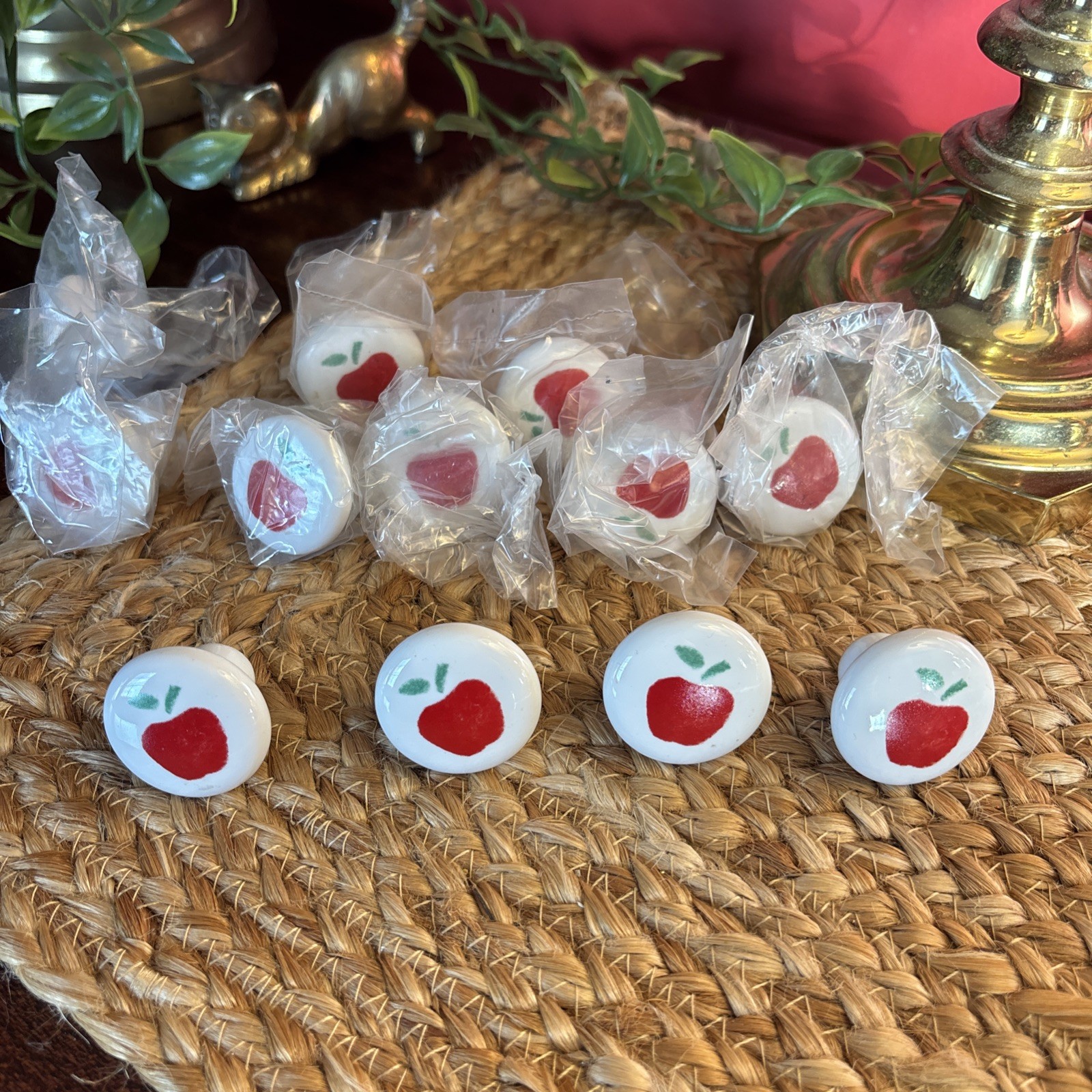 Vintage Farm Cottagecore Porcelain Apple Kitchen Hardware Cabinet Drawer Pulls