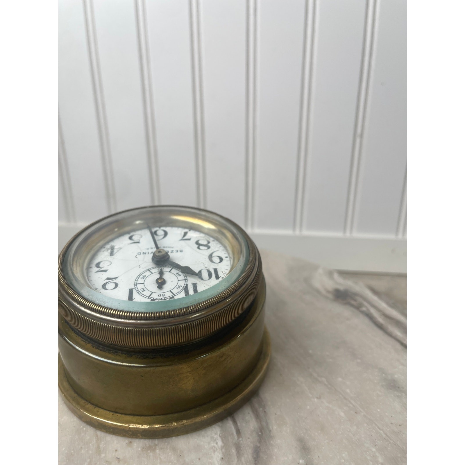 8-Day Bezel Wind Dash Clock Brass Up/Down Indicator Works Vintage 1920s
