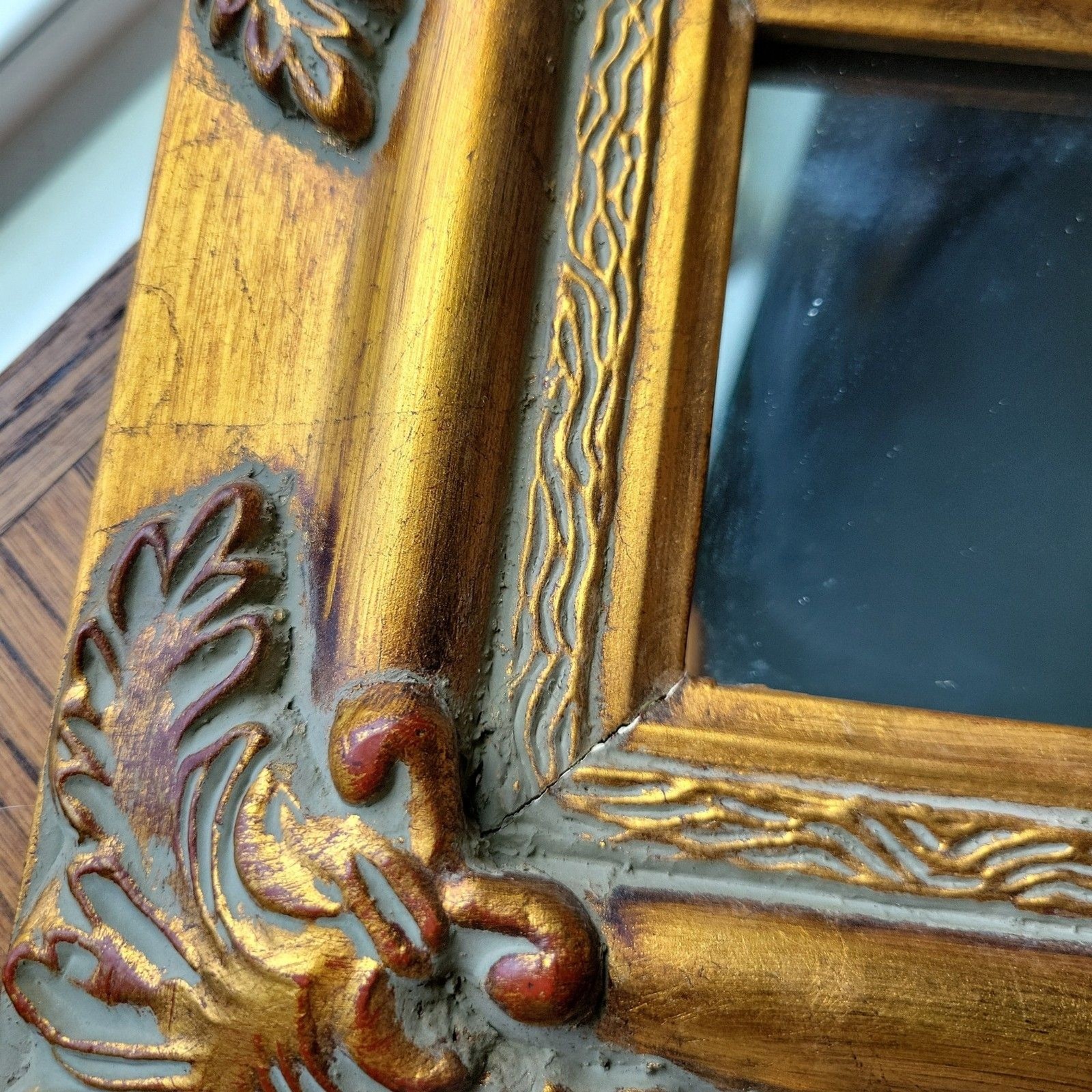 VTG Gold Ornate Wall Mirror Baroque Rococo Small Accent Gilt Composite Frame