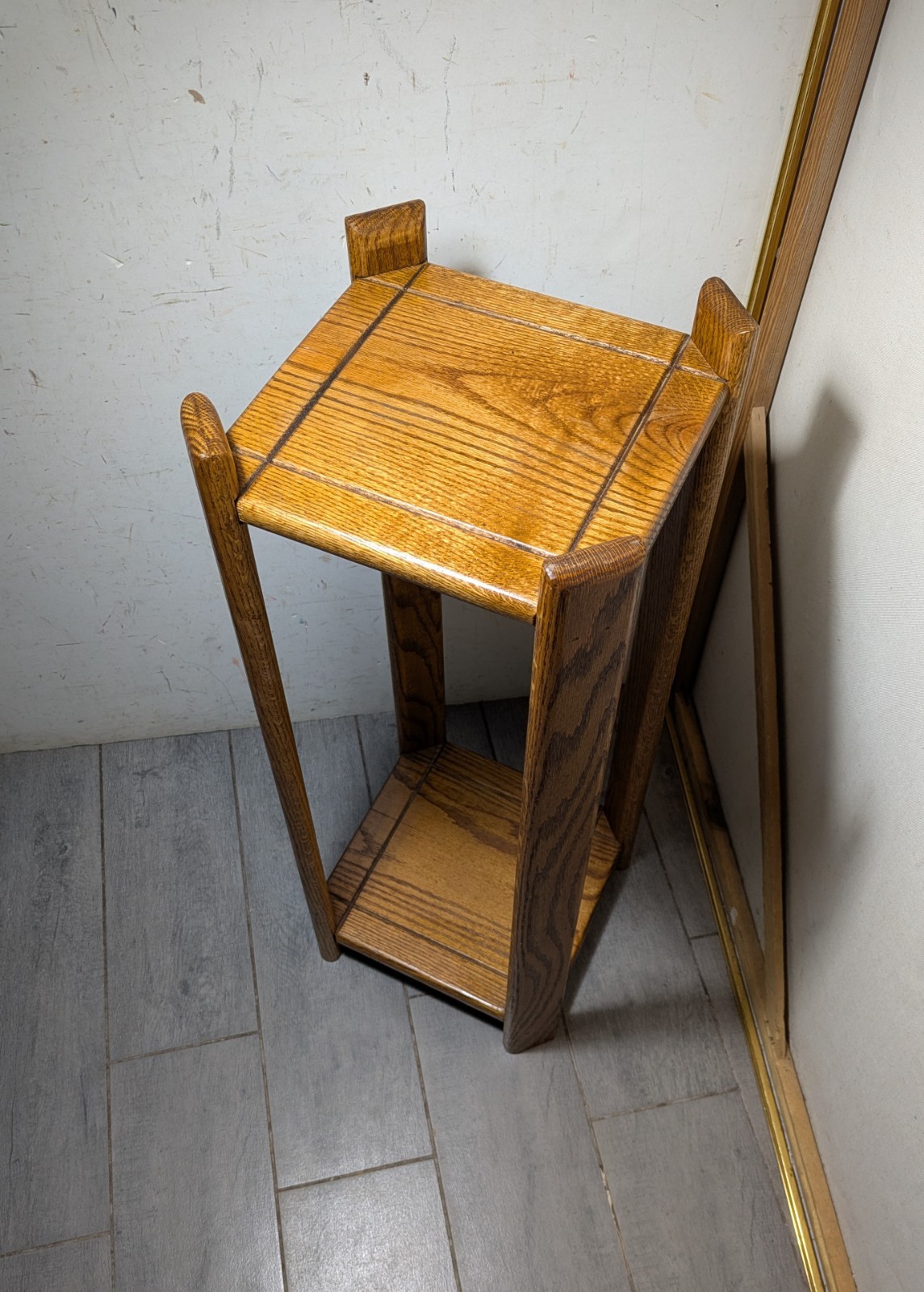 Vintage Rustic Country Mission Solid Oak Wood 2-Tier Plant Stand Fern Table T74