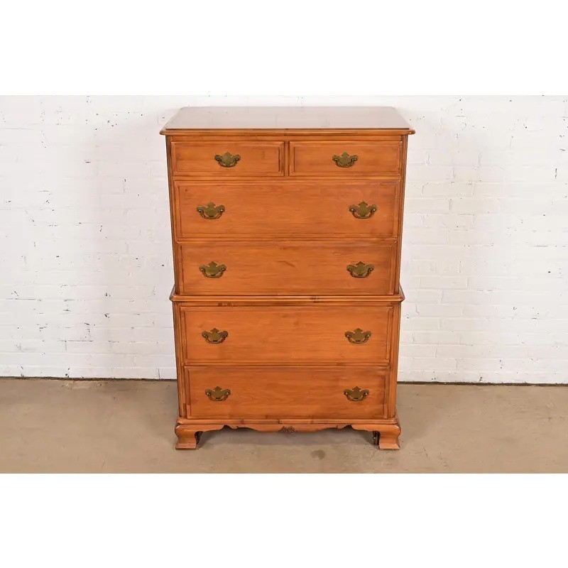 Chippendale Solid Maple Highboy Dresser by Kling, Circa 1960s