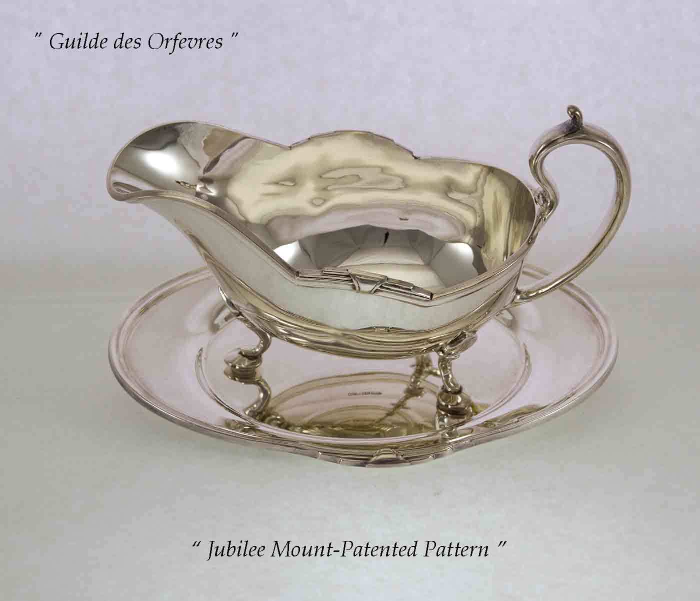 Silver Sauce/Gravy Boat & Tray with Jubilee, Patented Applied Border