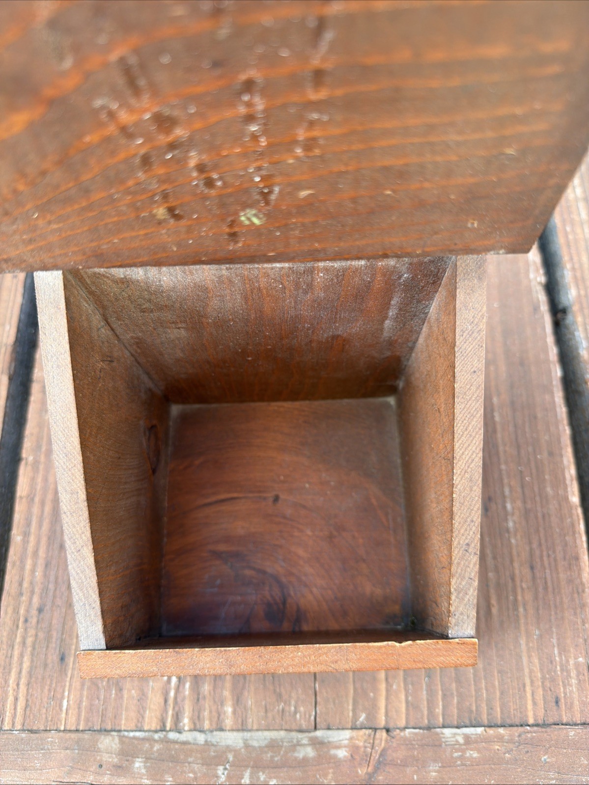 Antique Vintage Wooden Saltbox Americana 10.”25 H x 5”.5 D x 6” W
