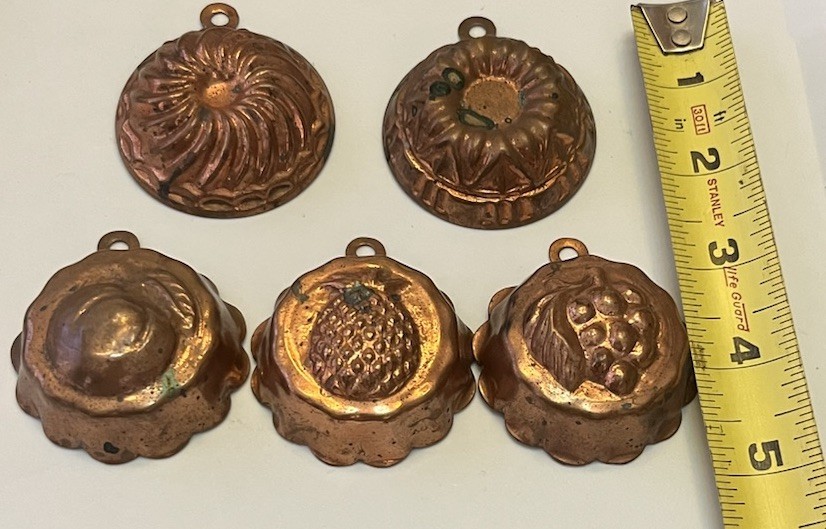 Antique Primitive Rustic French Copper Tin Miniature Mold Set of 5
