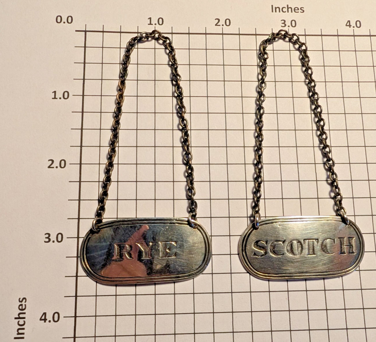 (2) J E Caldwell Sterling Silver Bottle Hang Tags, Reproductions, 18.2g