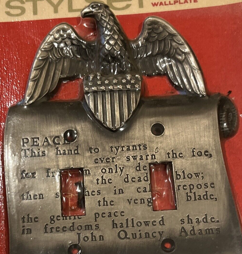 Vtg American Eagle Peace John Q Adams Antique Pewter Double Light Switch Cover