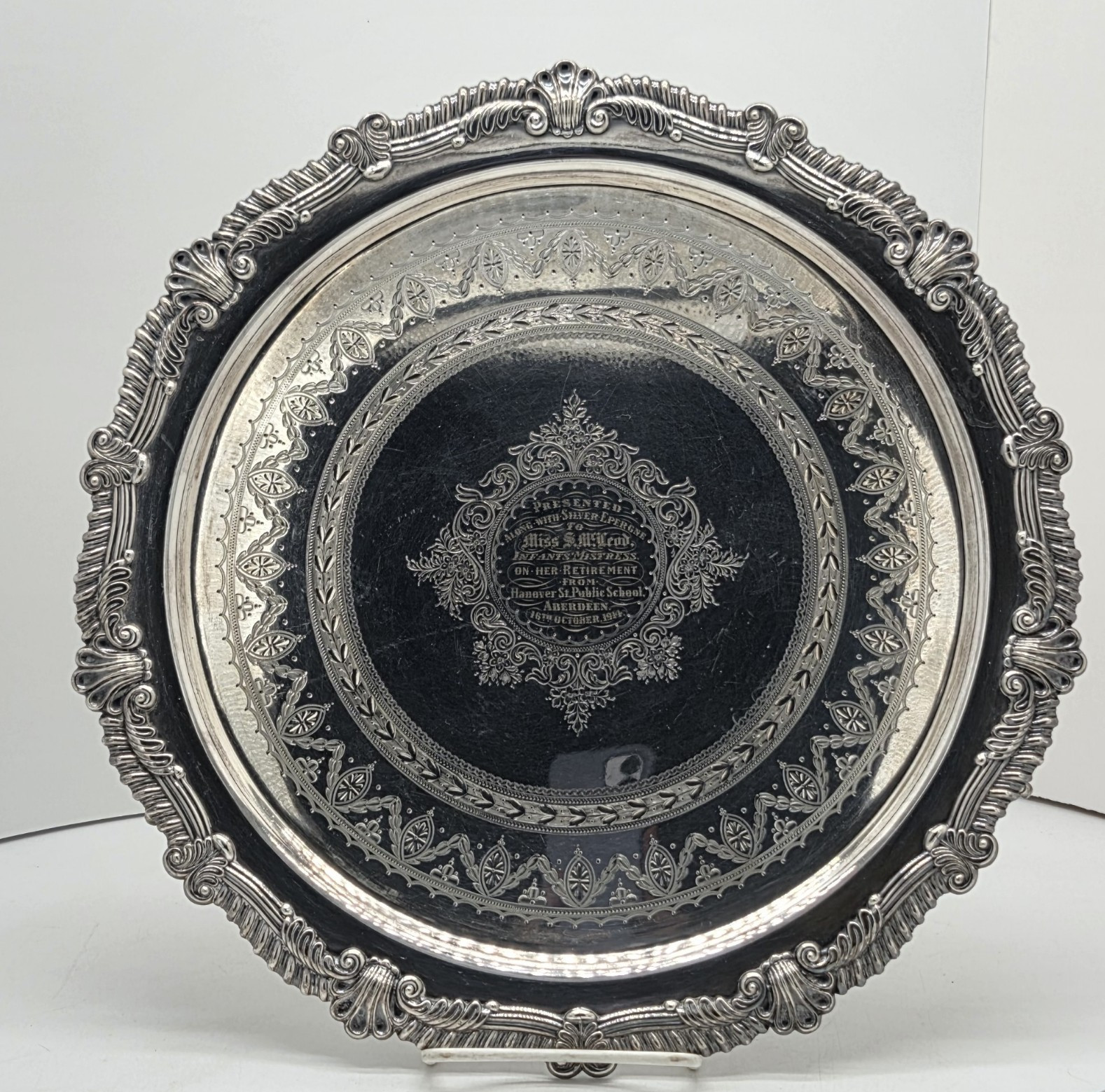 Antique 1914 Walker & Hall Silver Plate Footed Tray Salver Aberdeen Inscription