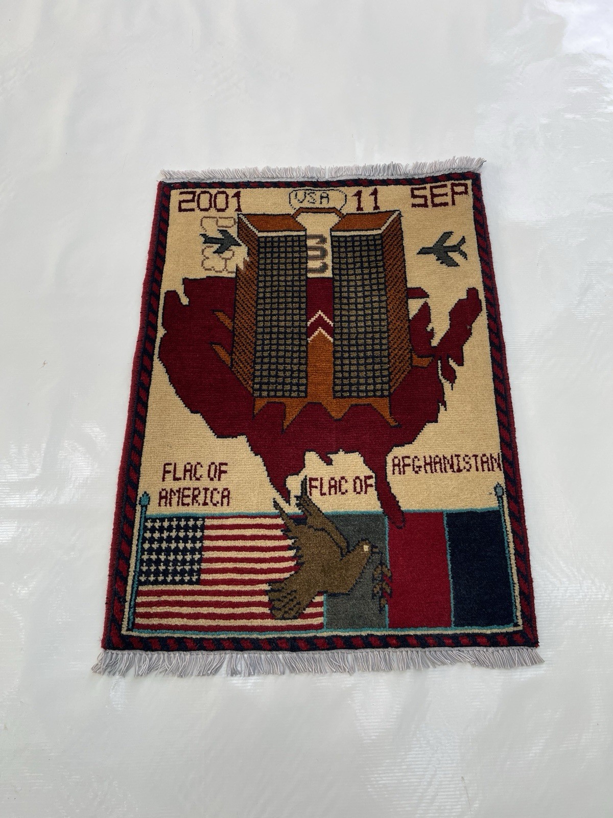 79×59 cm War rug 9/11 twin towers Wool War Rug Afghan War Rug Handicrafts #472