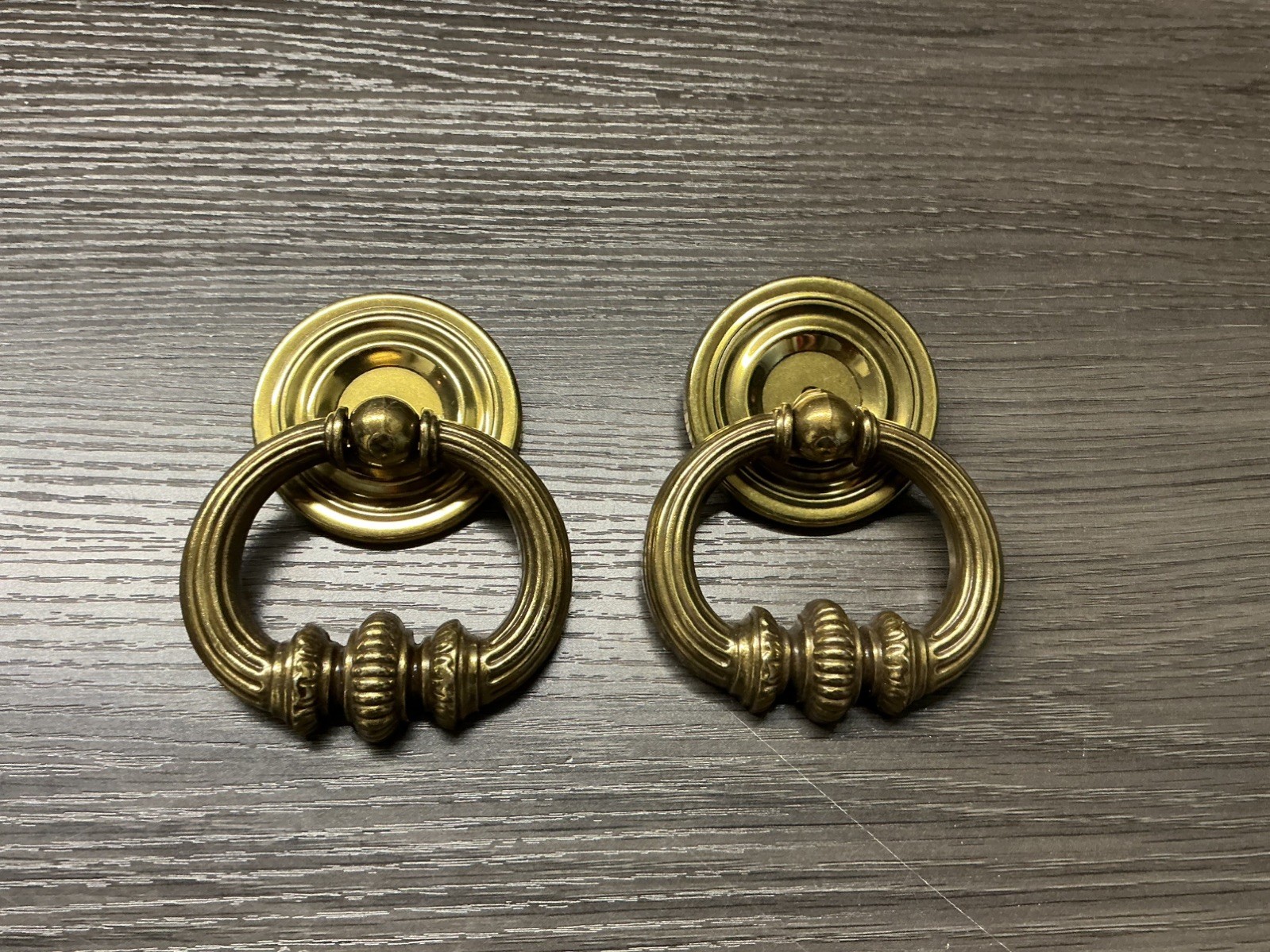 2 Keeler Mid Century Modern Brass Ornate Drawer Pull Cabinet Knob Drop Ring (18